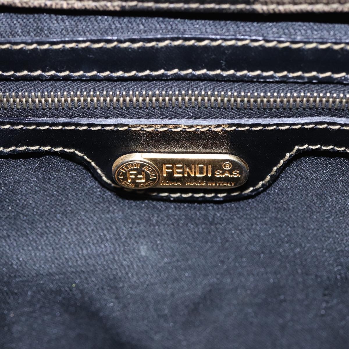 FENDI Pecan Canvas Tote Bag Brown Black Gold - 14