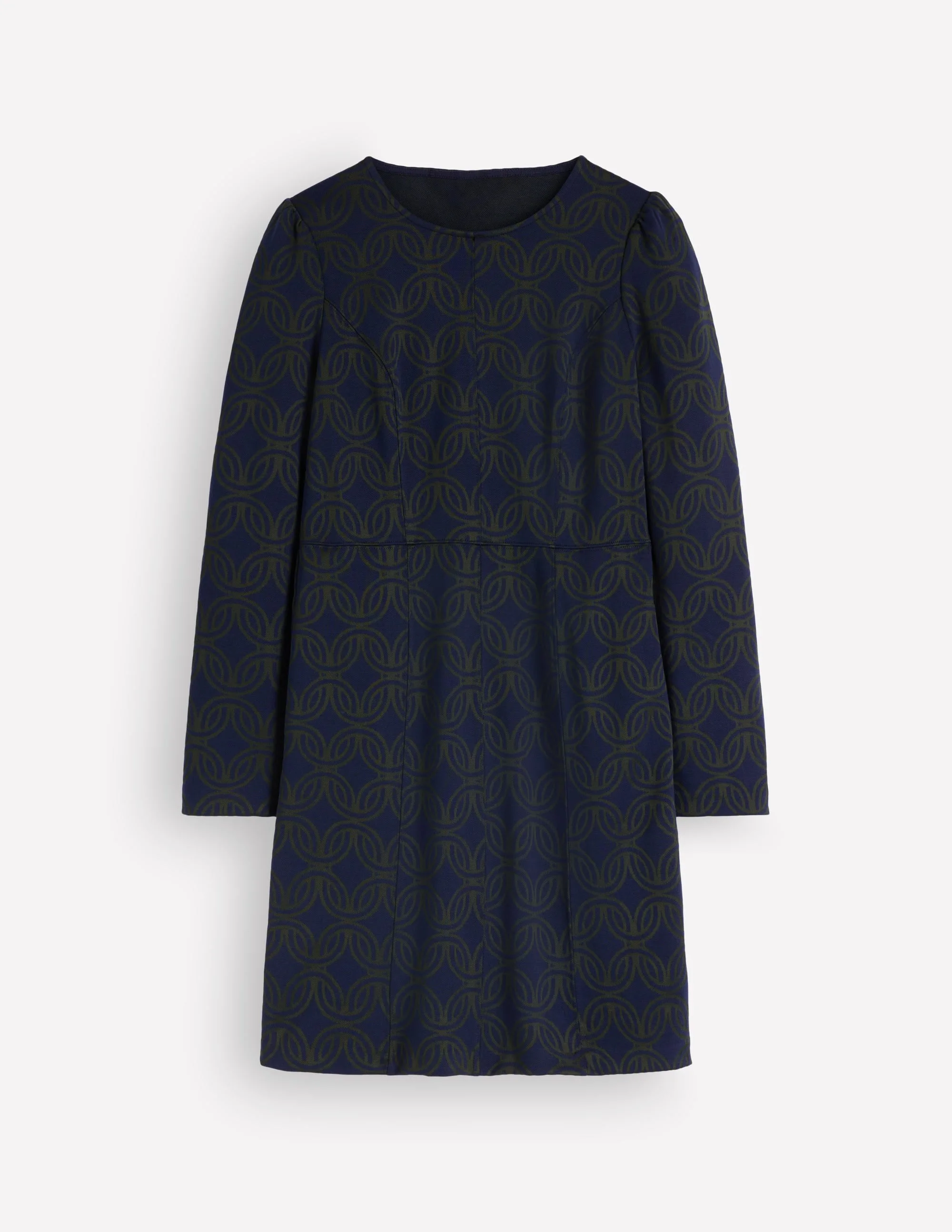 Marla Seamed Ottoman Dress-Navy and Forest Glade Jacquard - 1