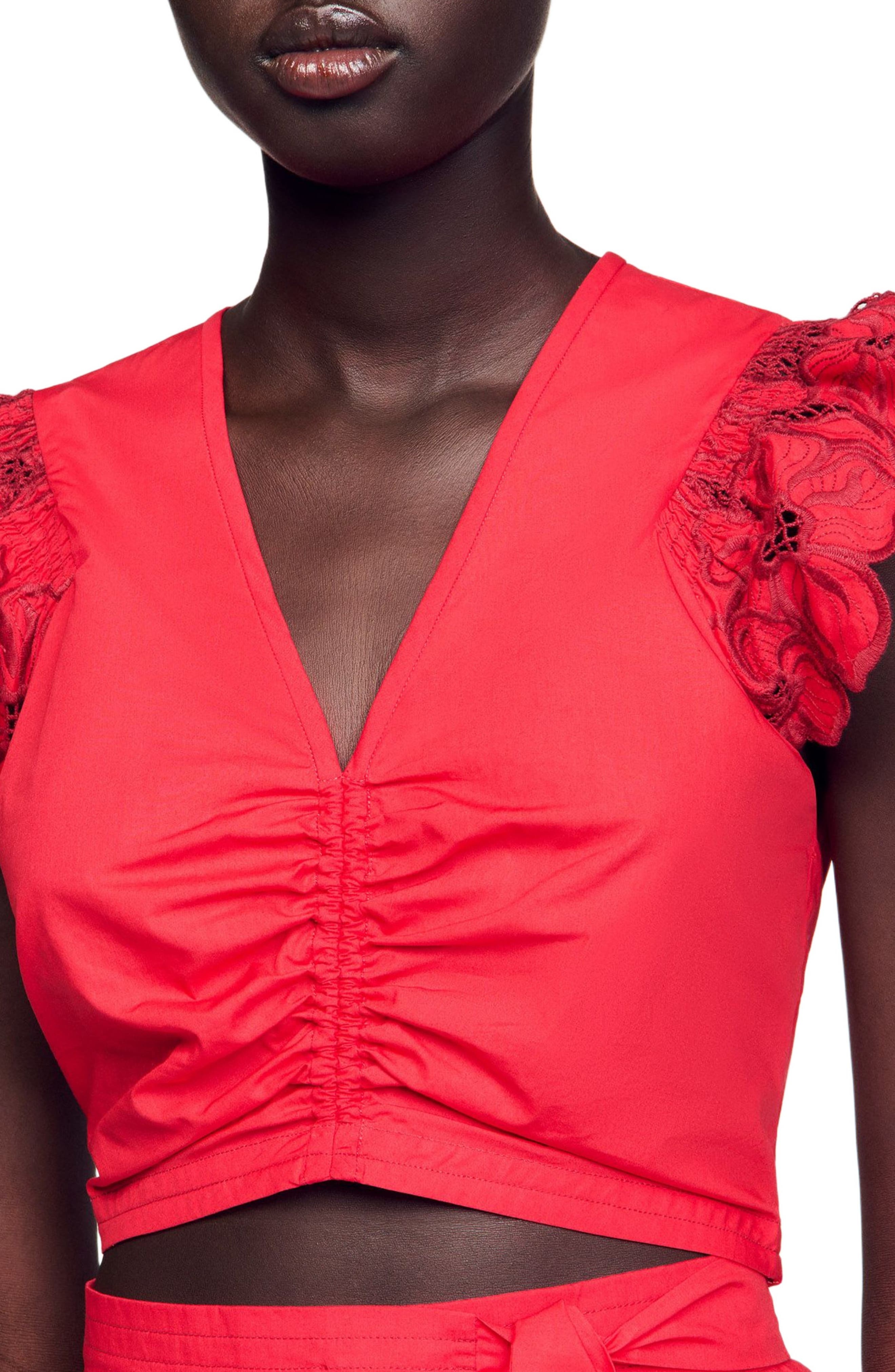 SANDRO Crop top with embroidered sleeves at Nordstrom - 5