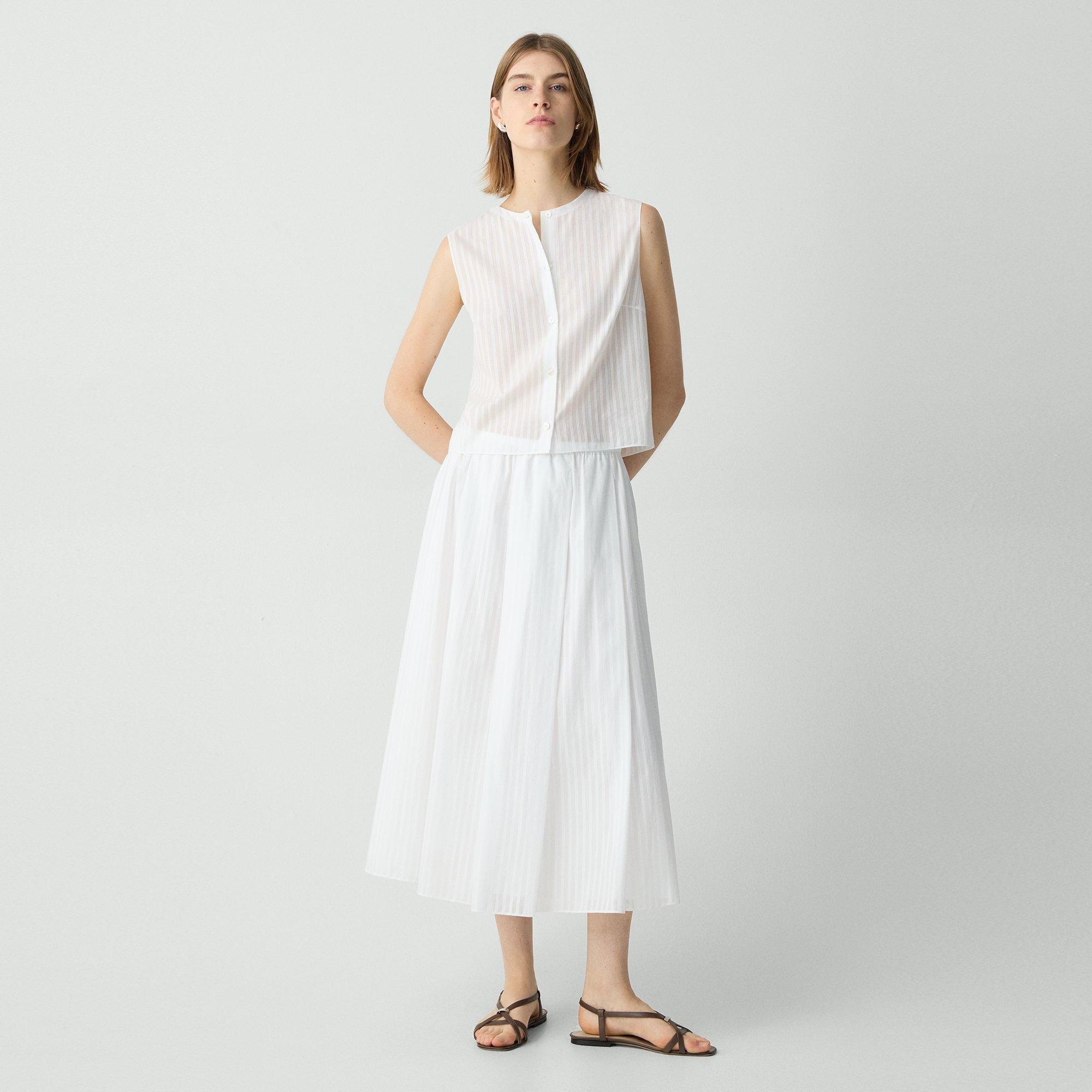 Pleated A-Line Skirt in Linear Cotton - 2