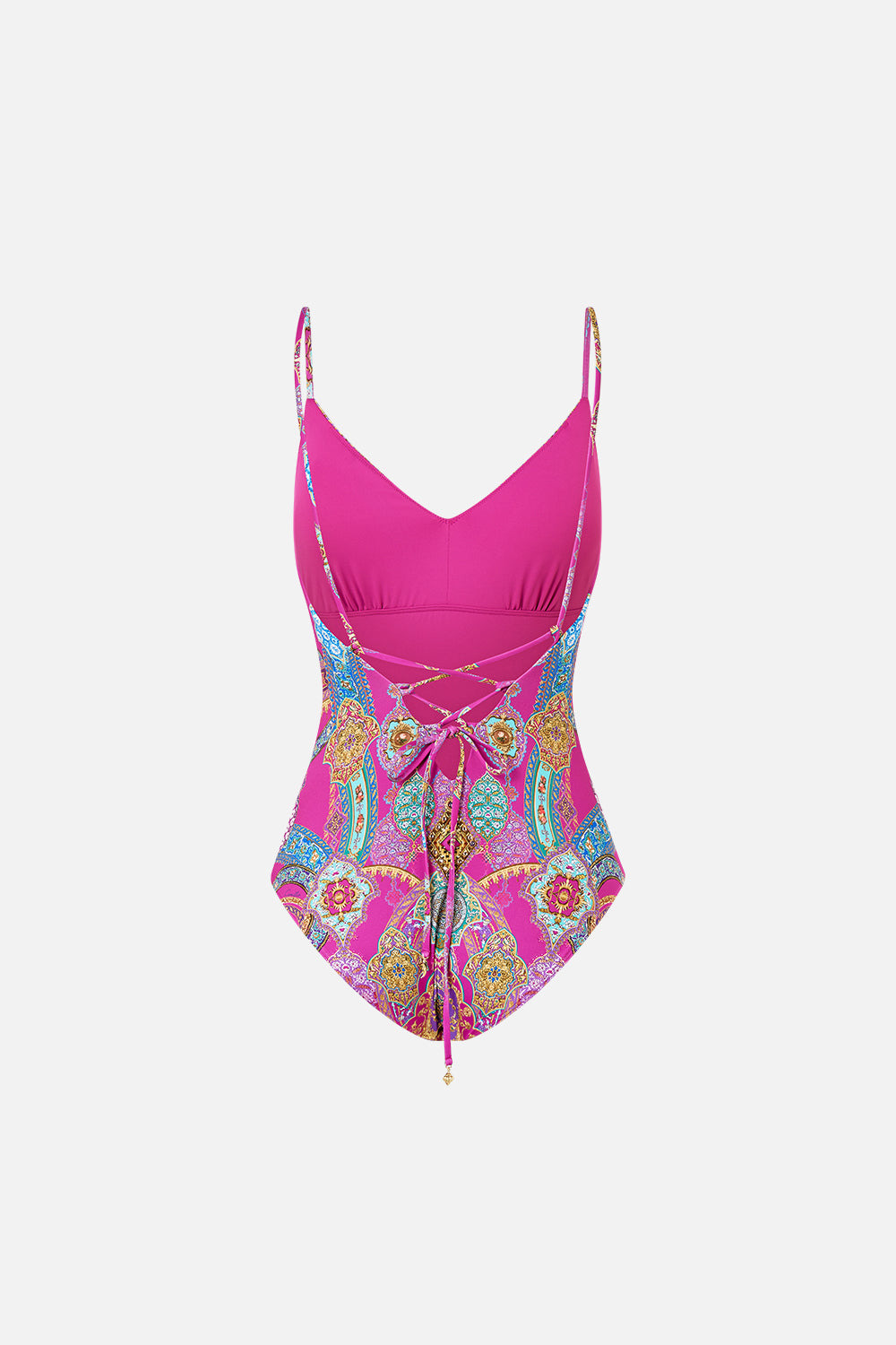 V NECK ONE PIECE WITH LACE UP TIE BACK - 8