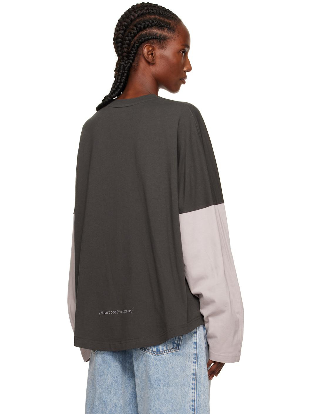 Gray Coding Long-Sleeved Layered T-shirt - 3
