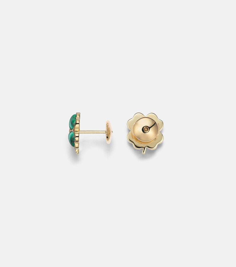 Puces Dôme Trèfle 9kt gold earrings with malachite and diamonds 5