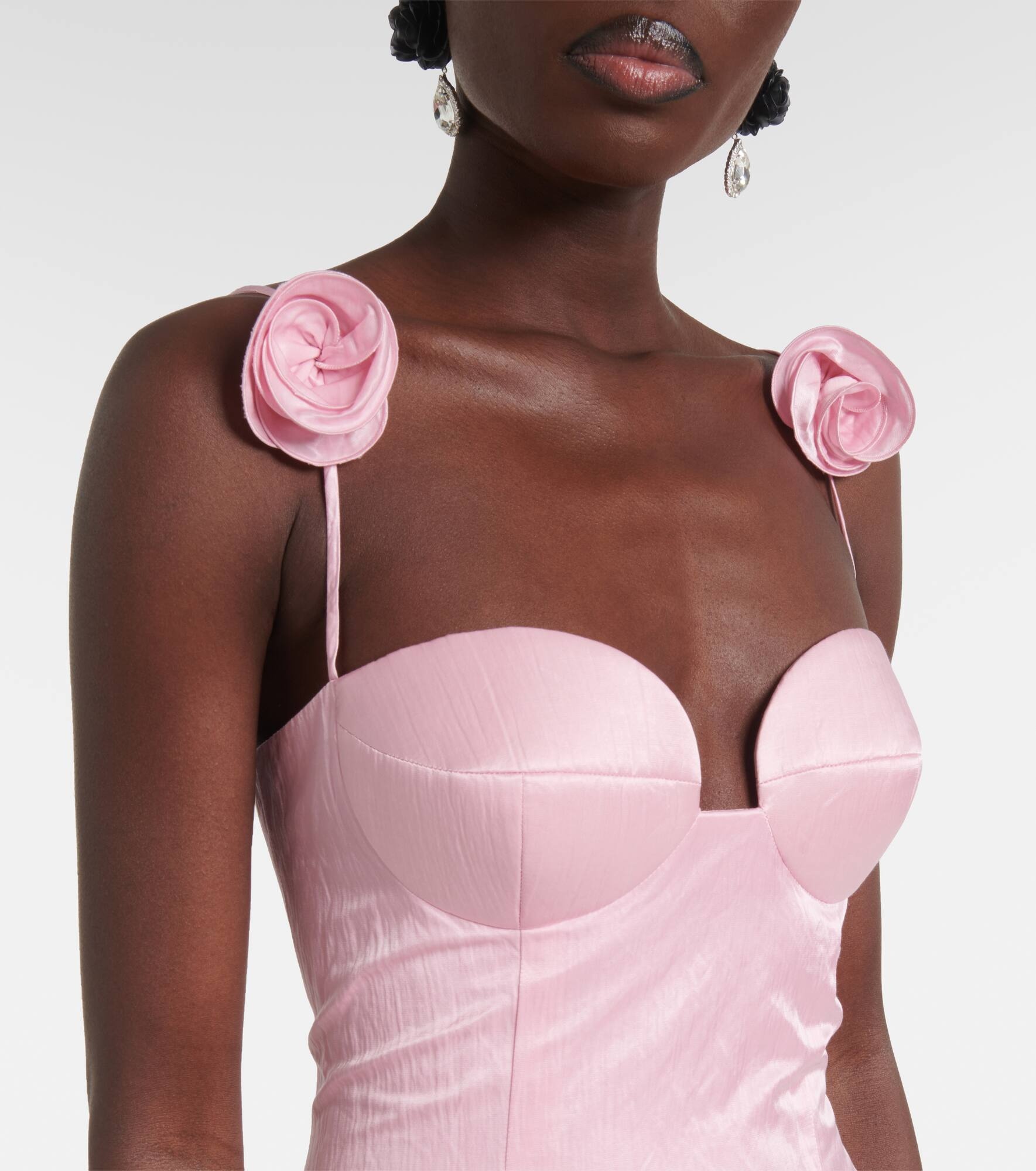 Floral-appliqué cotton-blend bustier dress - 4