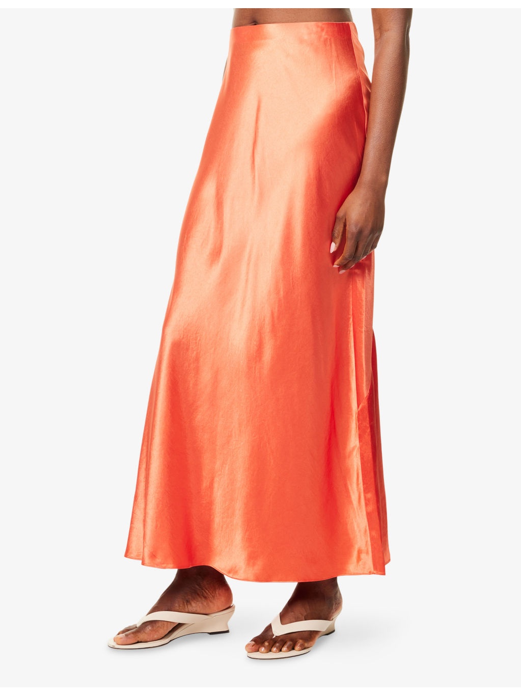 Flared-hem crinkle-texture satin midi skirt - 3