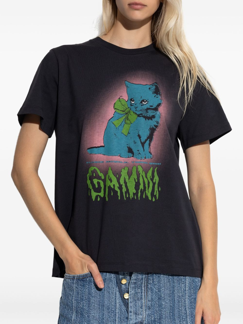 Ganni Women Neon Kitty Organic Cotton T-Shirt - 3