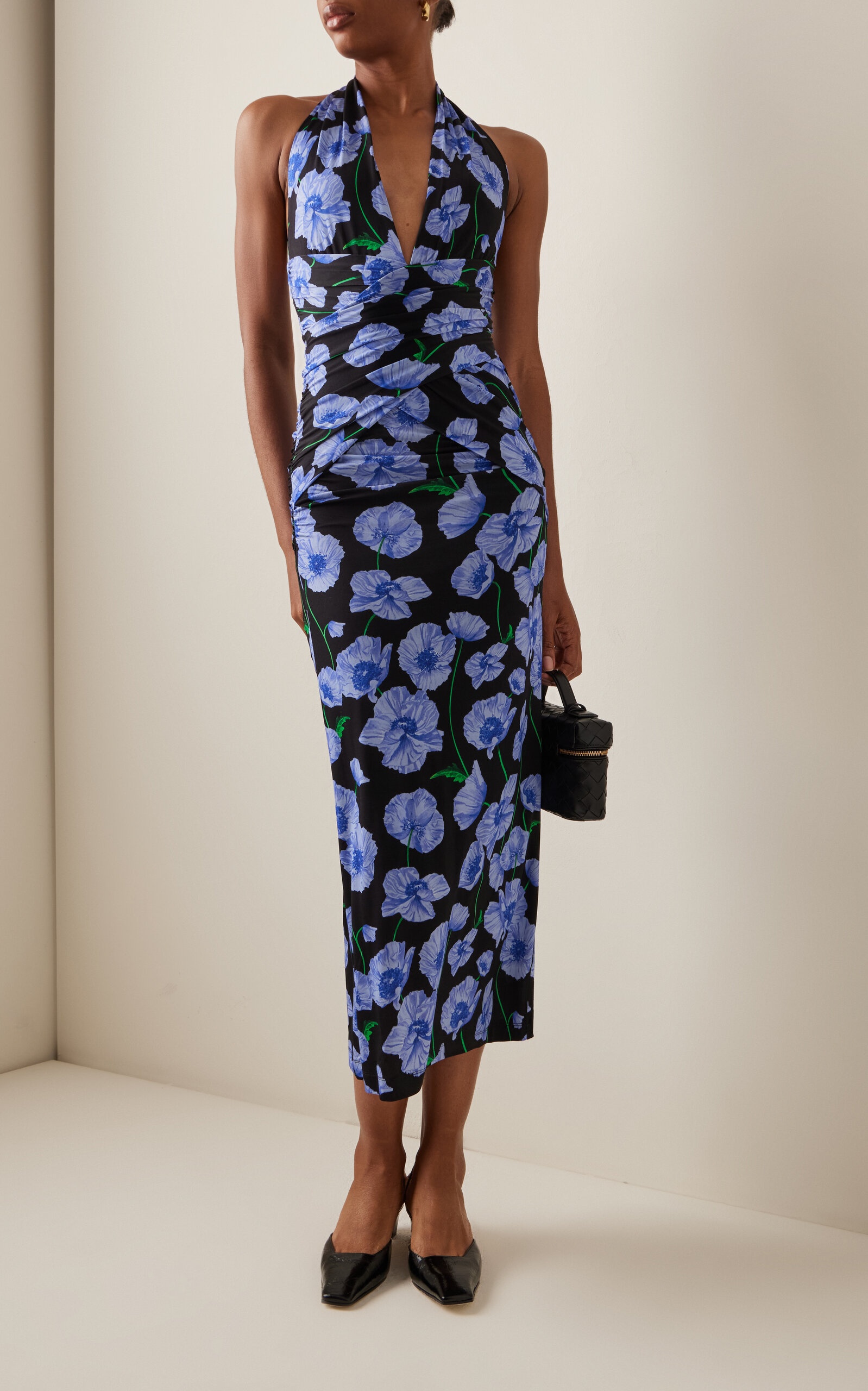 Ruched Jersey Halter Midi Dress floral - 2