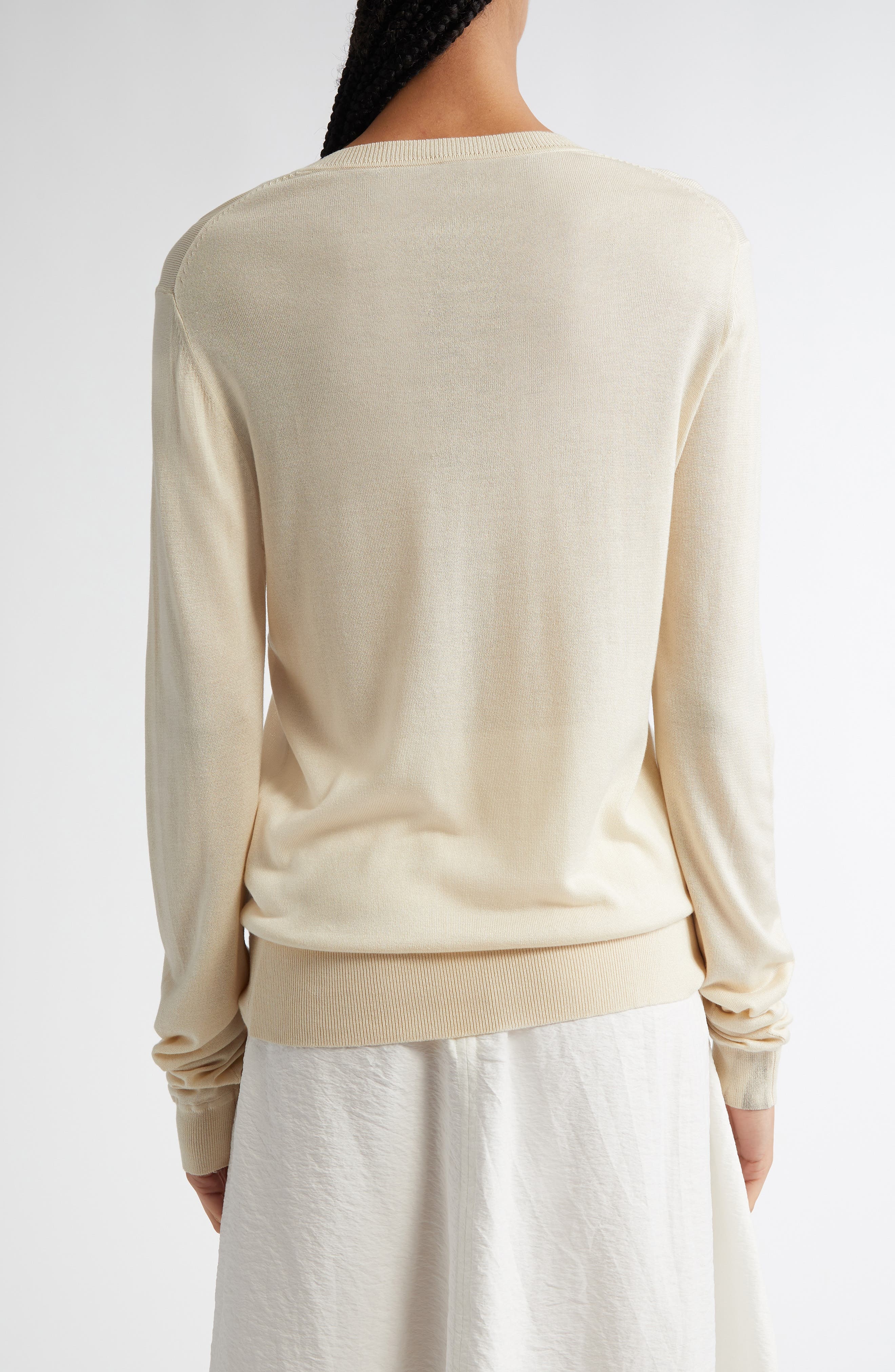 TOTEME Fine Silk & Cupro Crewneck Sweater in Ecru at Nordstrom - 3