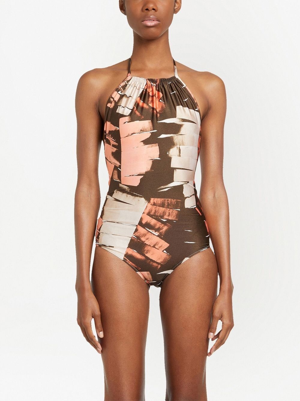 palm-print halterneck swimsuit - 3