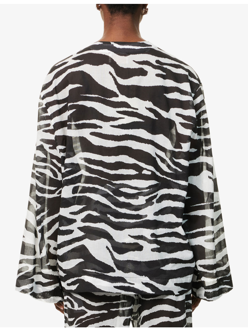 Zebra Plunge-V-Neck Cotton-Poplin Blouse - 4