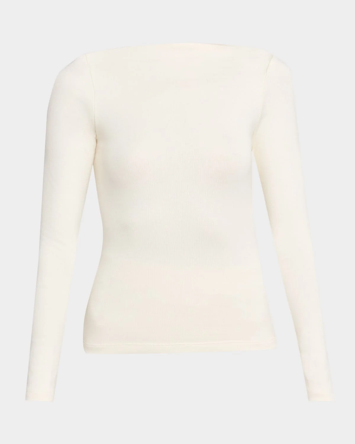High-Neck Silk Rib Long-Sleeve Sweater - 1