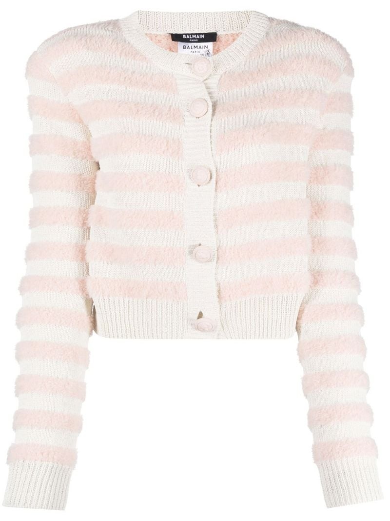 padded-shoulders striped cardigan - 2