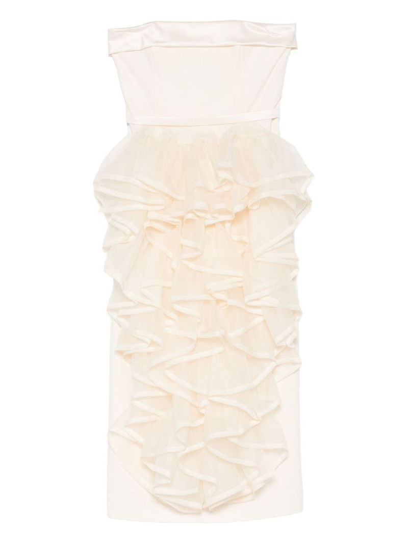 ruffled strapless midi dress 1