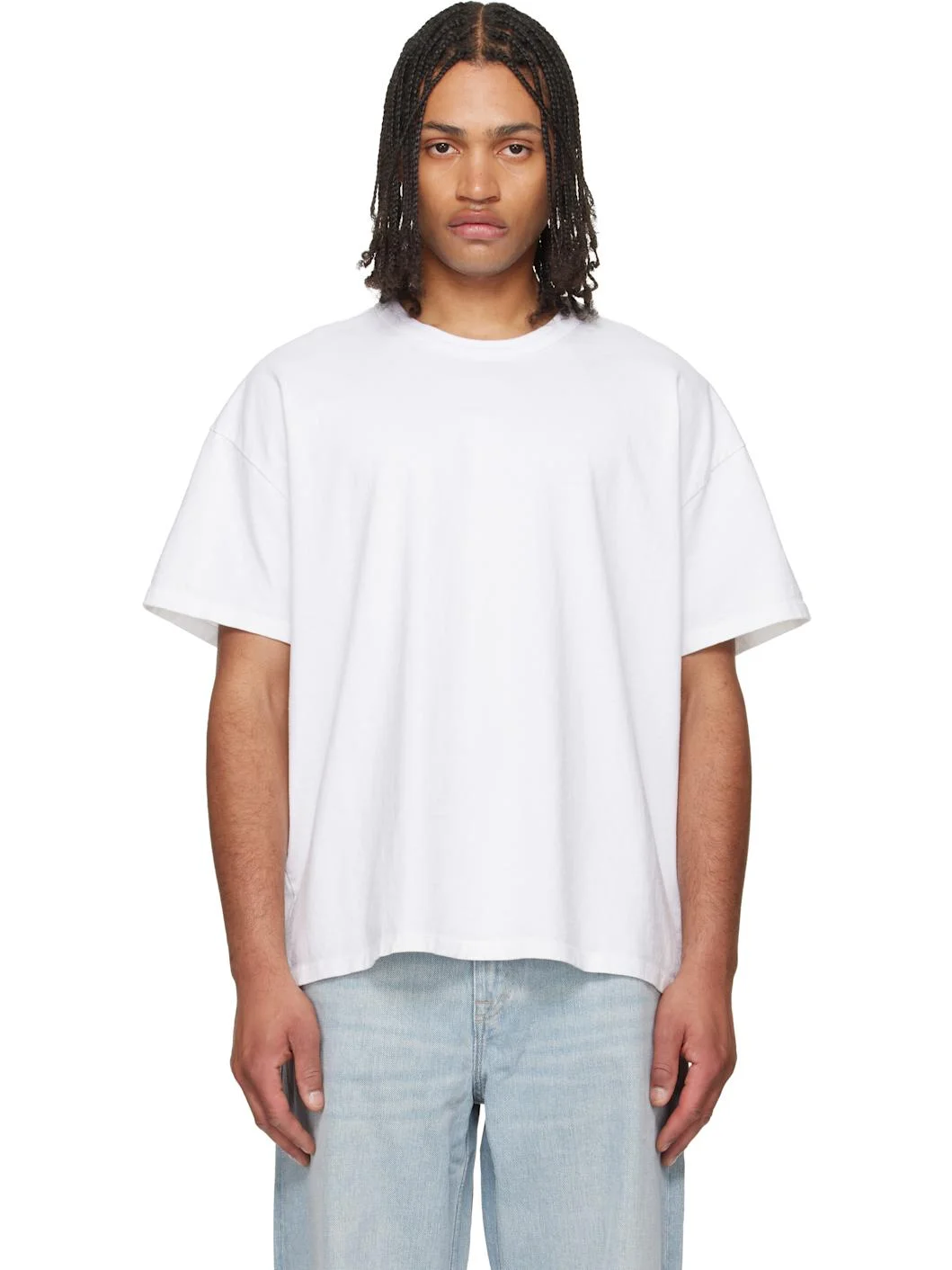 White Lightweight Binded Neck Oversized T-shirt - 1