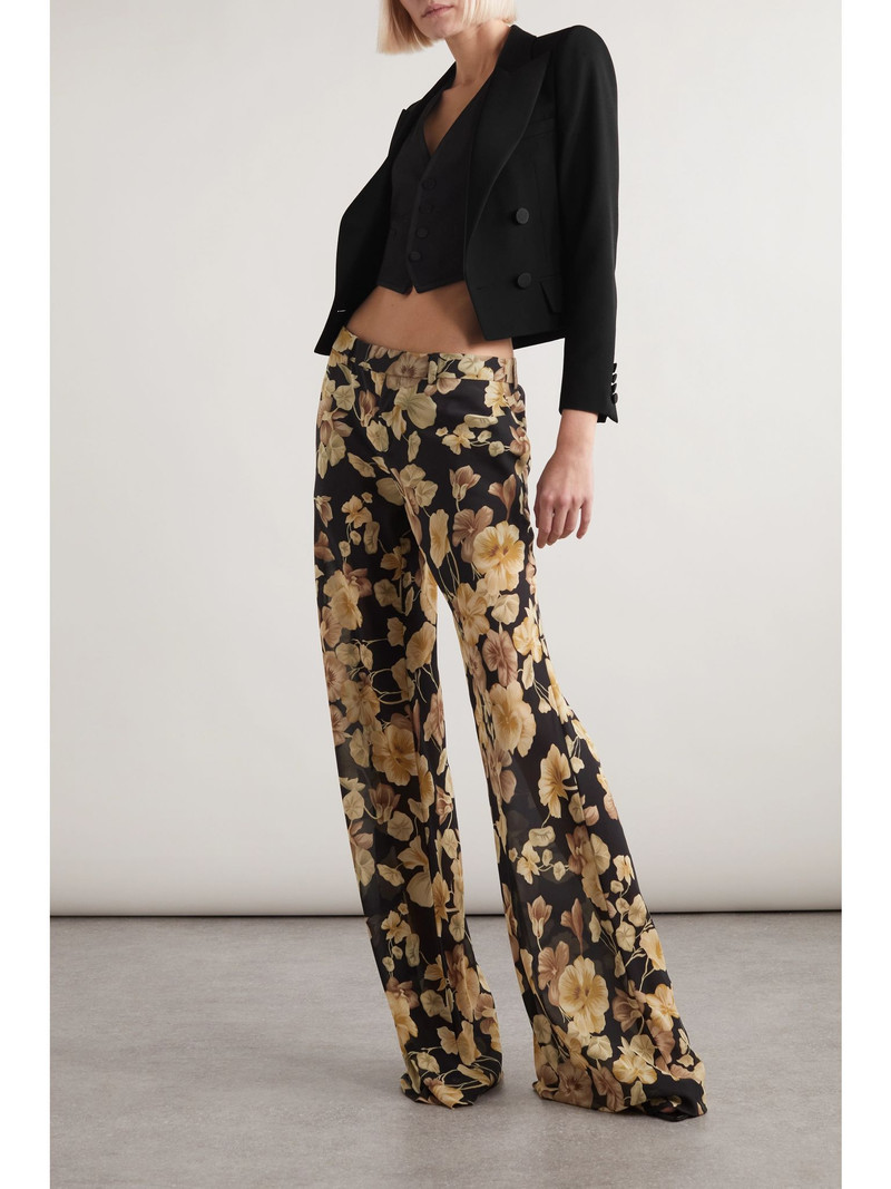 SAINT LAURENT Cropped satin-trimmed grain de poudre wool jacket Black outlook