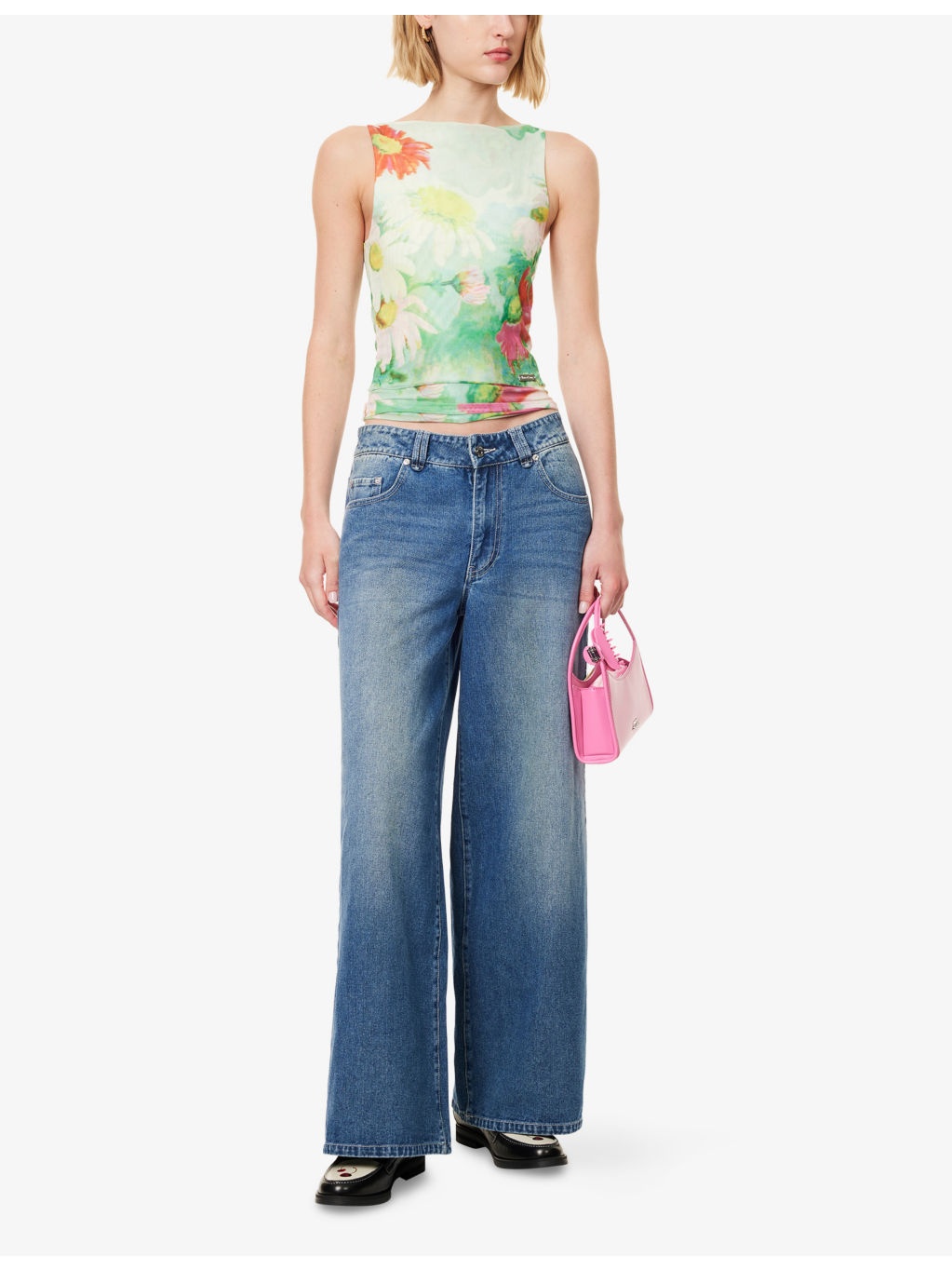 Cosmos Abstract Floral-Print Mesh Top - 2