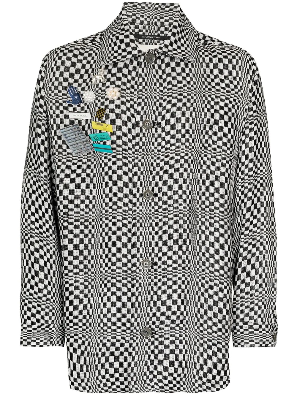 checkerboard brooch shirt jacket - 1