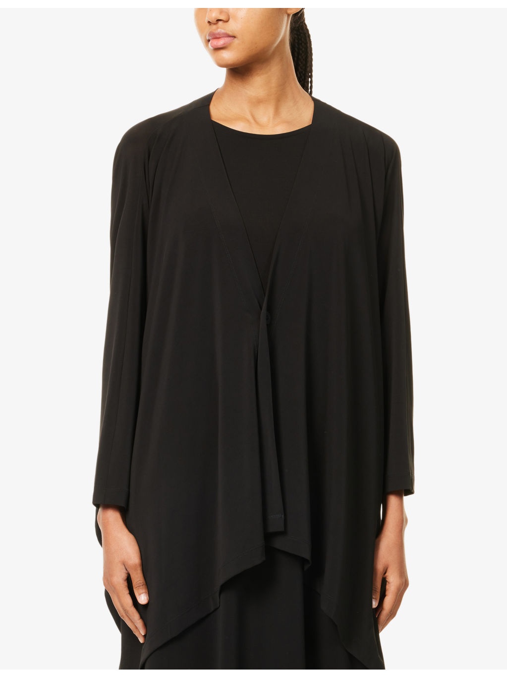 Asymmetric V-Neck Woven Cardigan - 3