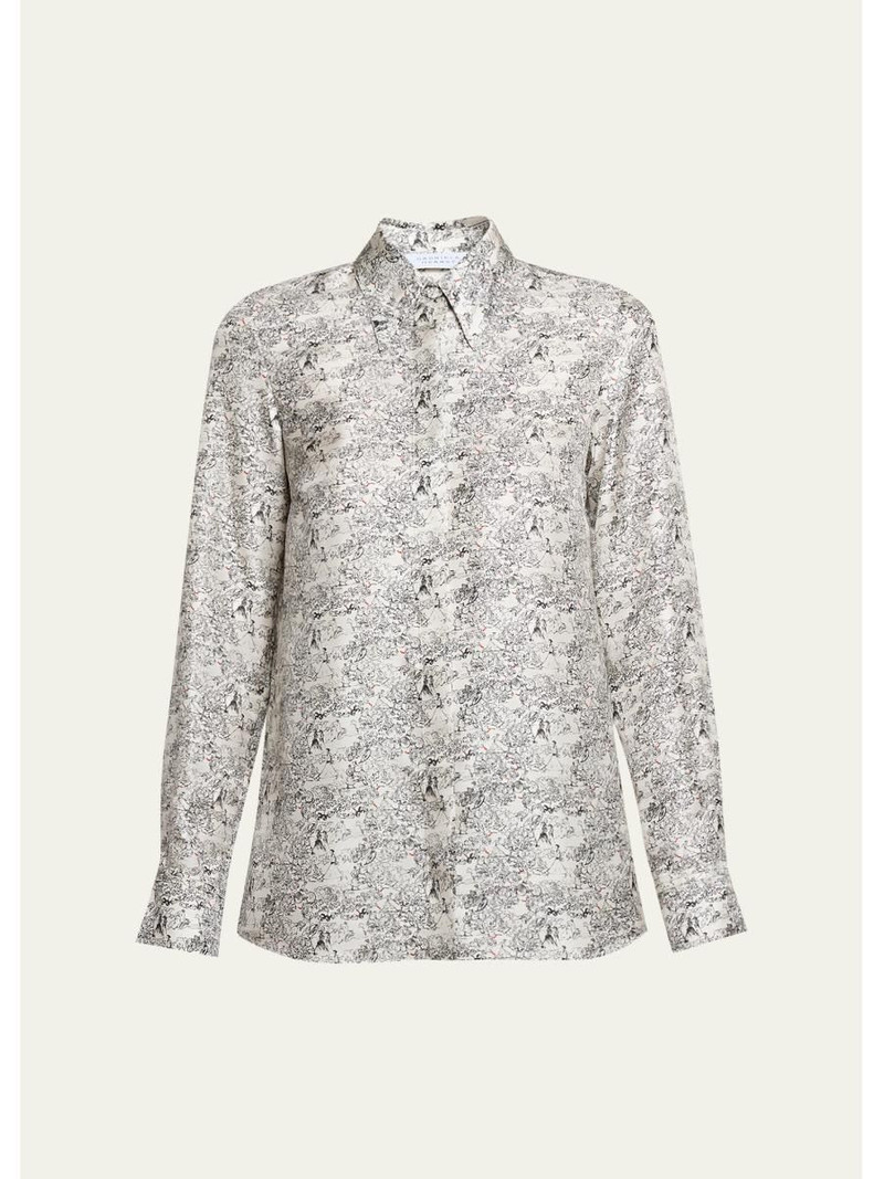 Cruz Printed Silk Twill Button-Down Shirt 1