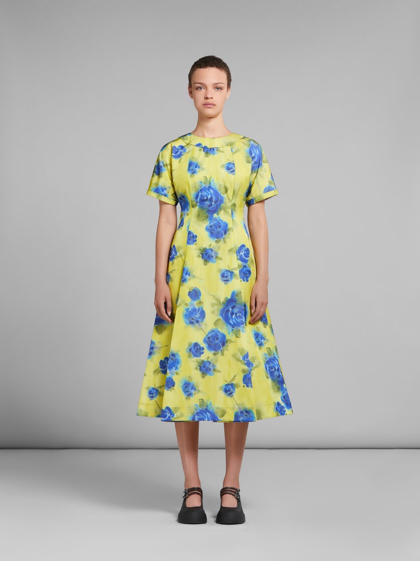 YELLOW TAFFETA MIDI DRESS WITH IDYLL PRINT - 2