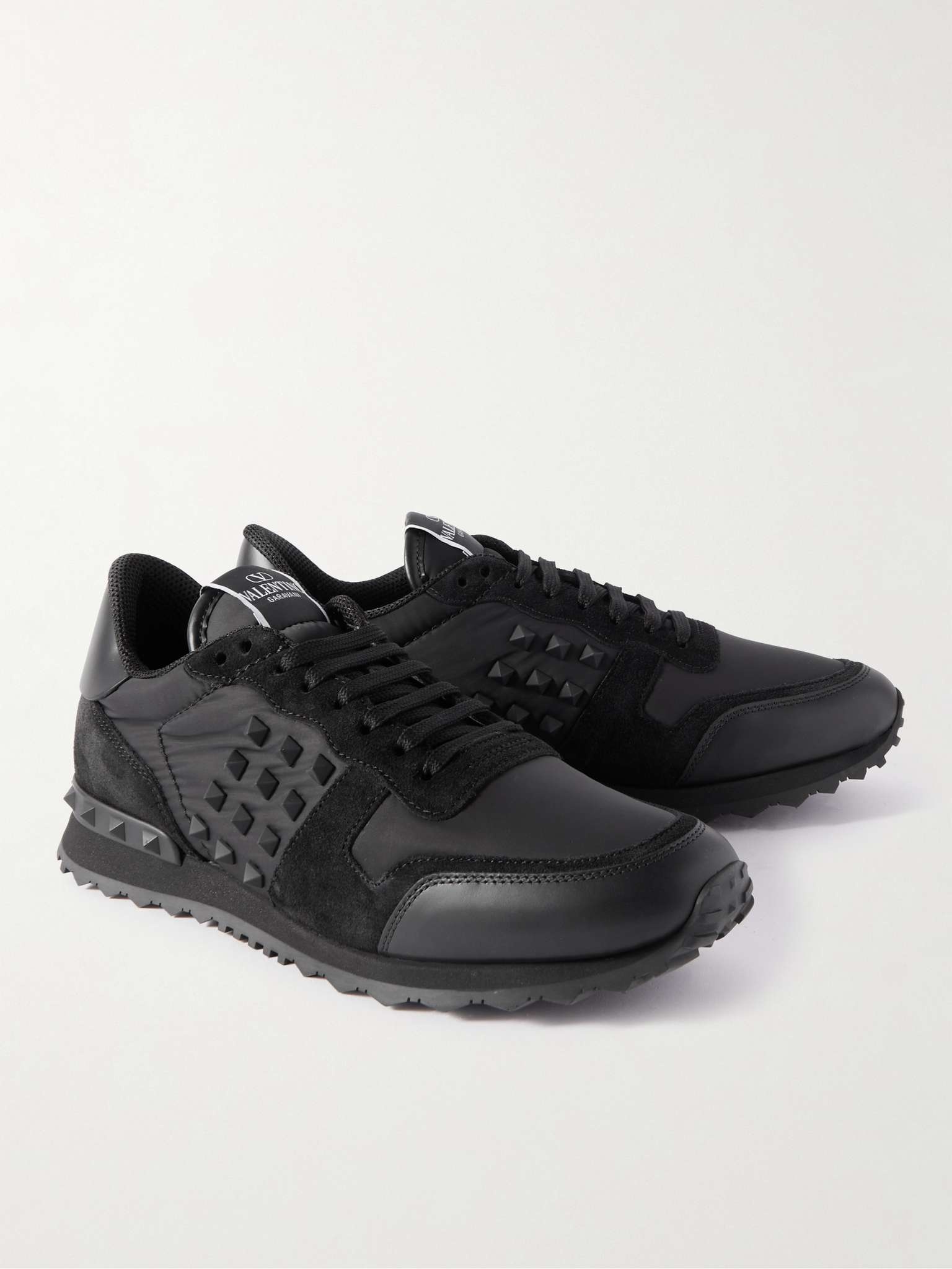 Rockstud Leather, Suede and Shell Sneakers - 4