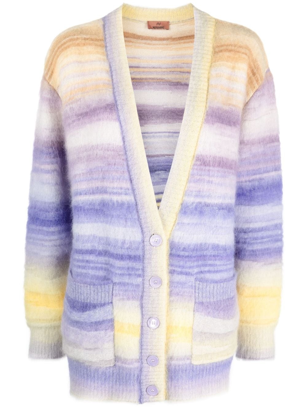 striped V-neck cardigan - 1