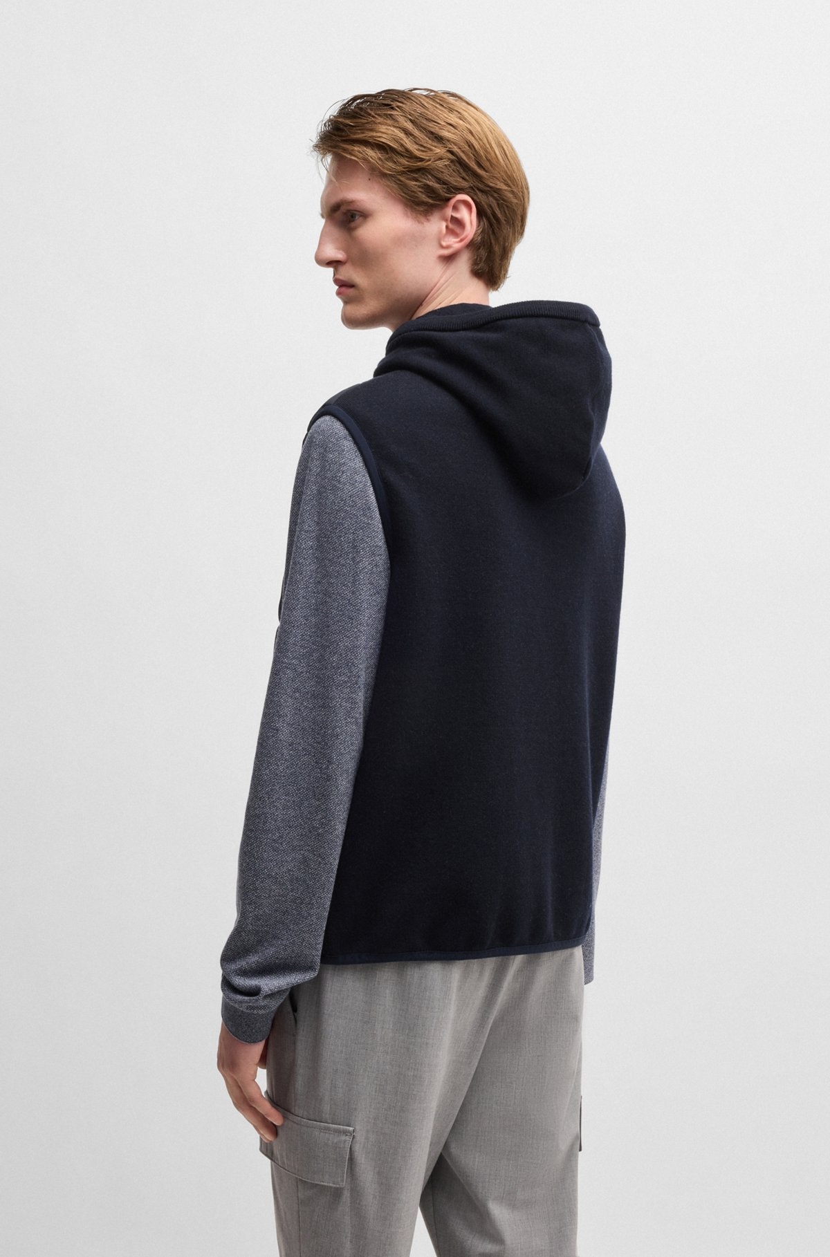 HOODED GILET IN WOOL WITH DOWN-BLEND FRONT PANEL - 5