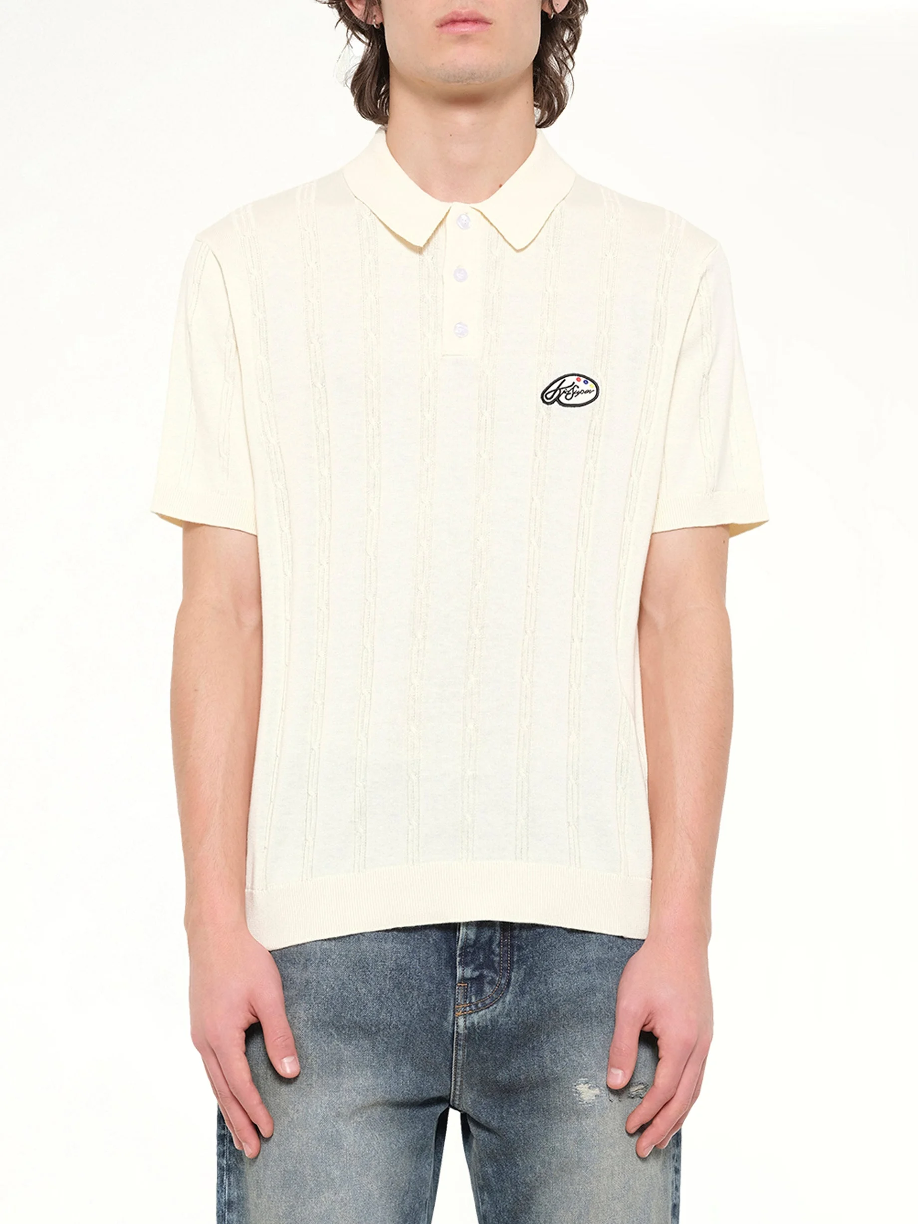 Painters Logo Knit Polo in Cream - 1