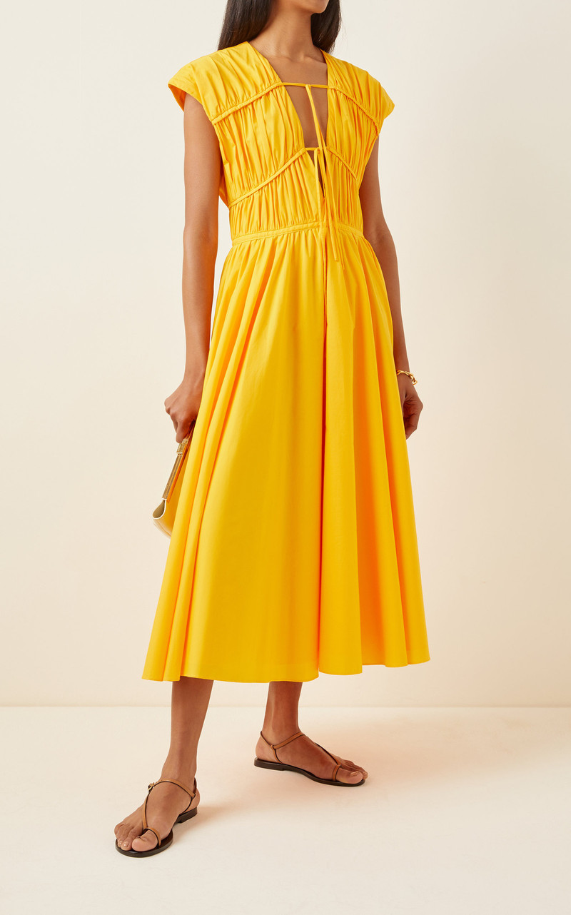 TOVE Ceres Pleated Organic Cotton Midi Dress yellow outlook