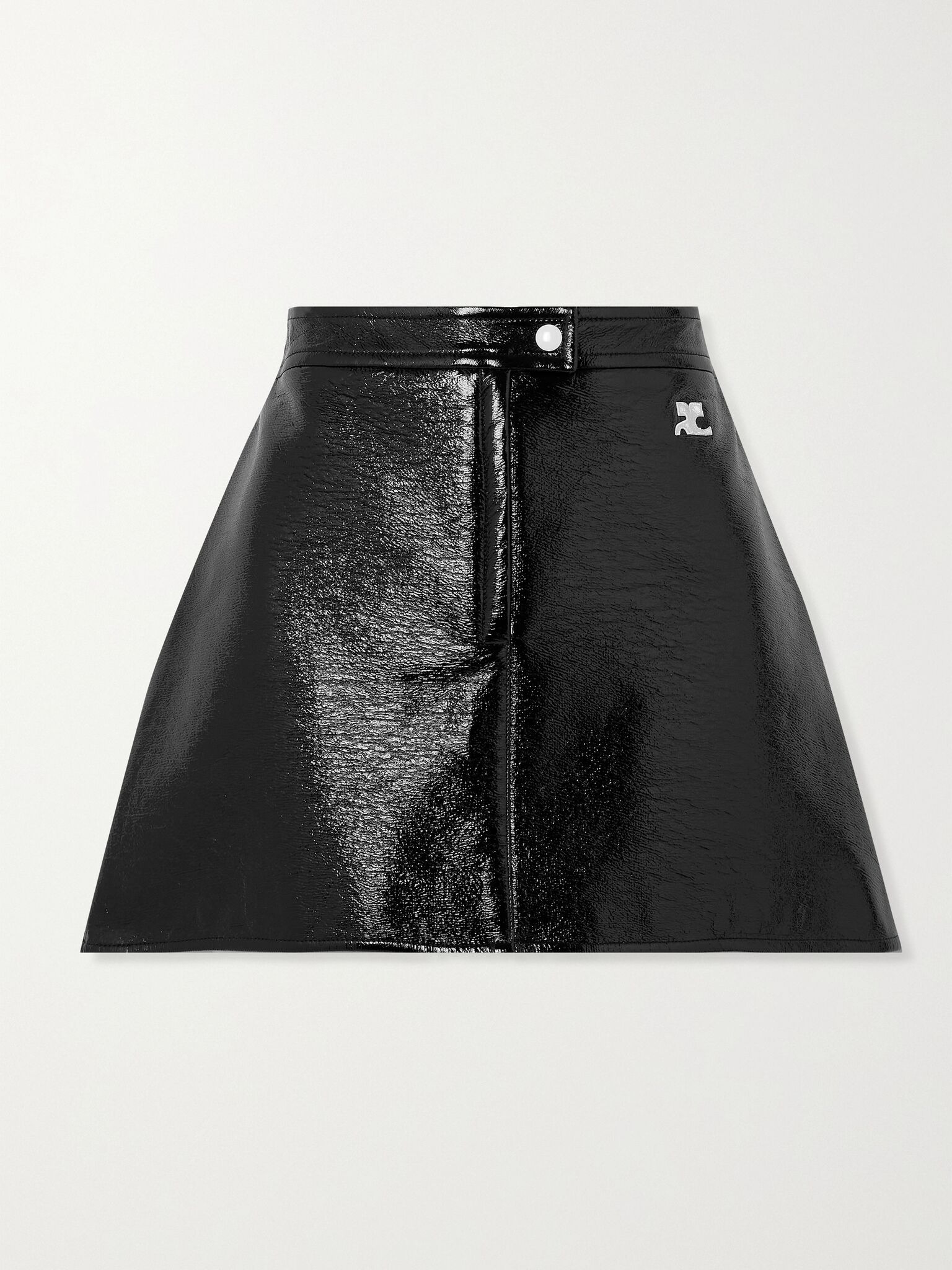 Reedition appliquéd coated cotton-blend mini skirt Black - 1