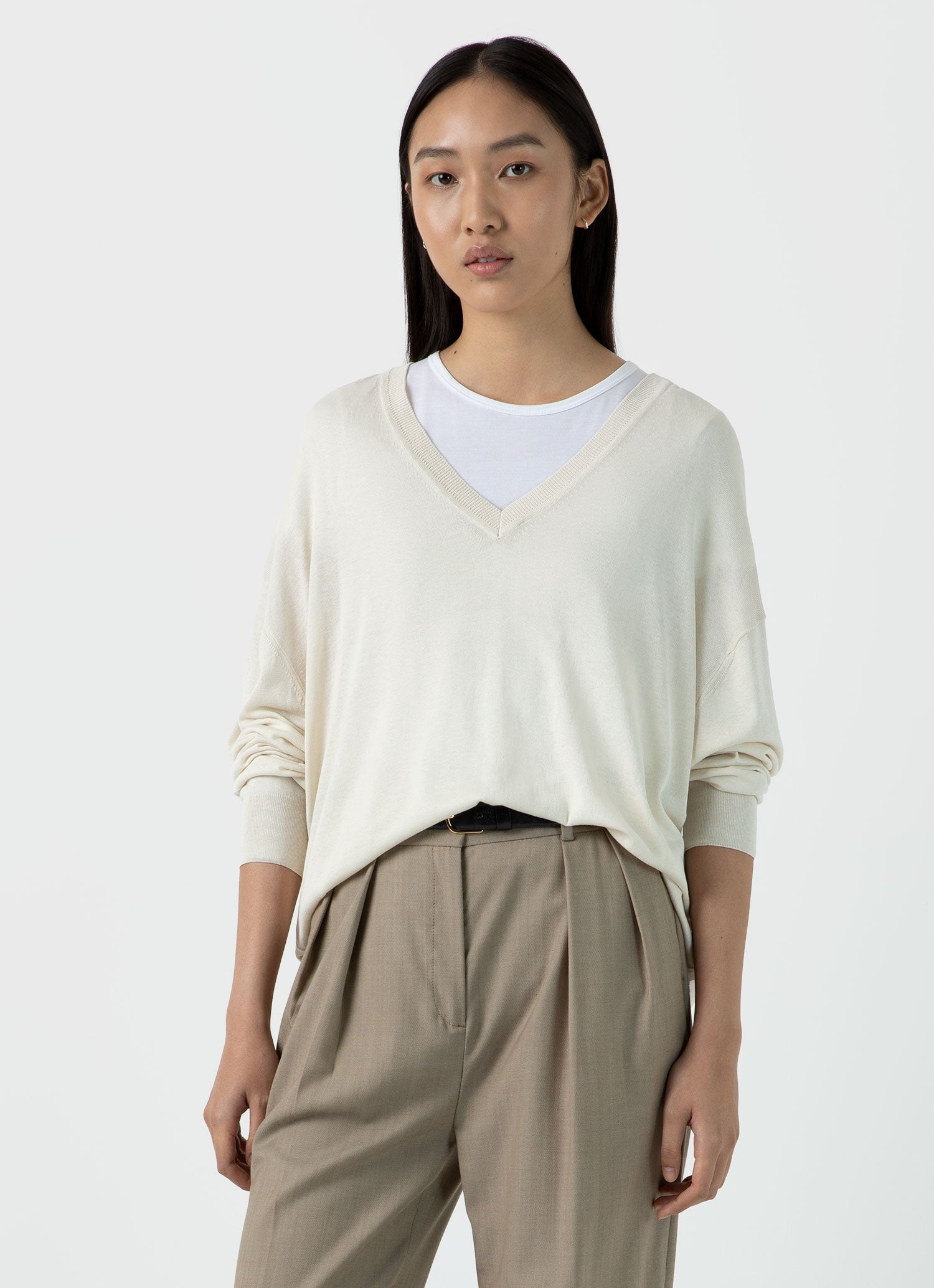 Relaxed Mulberry Silk V‑Neck Jumper - 1