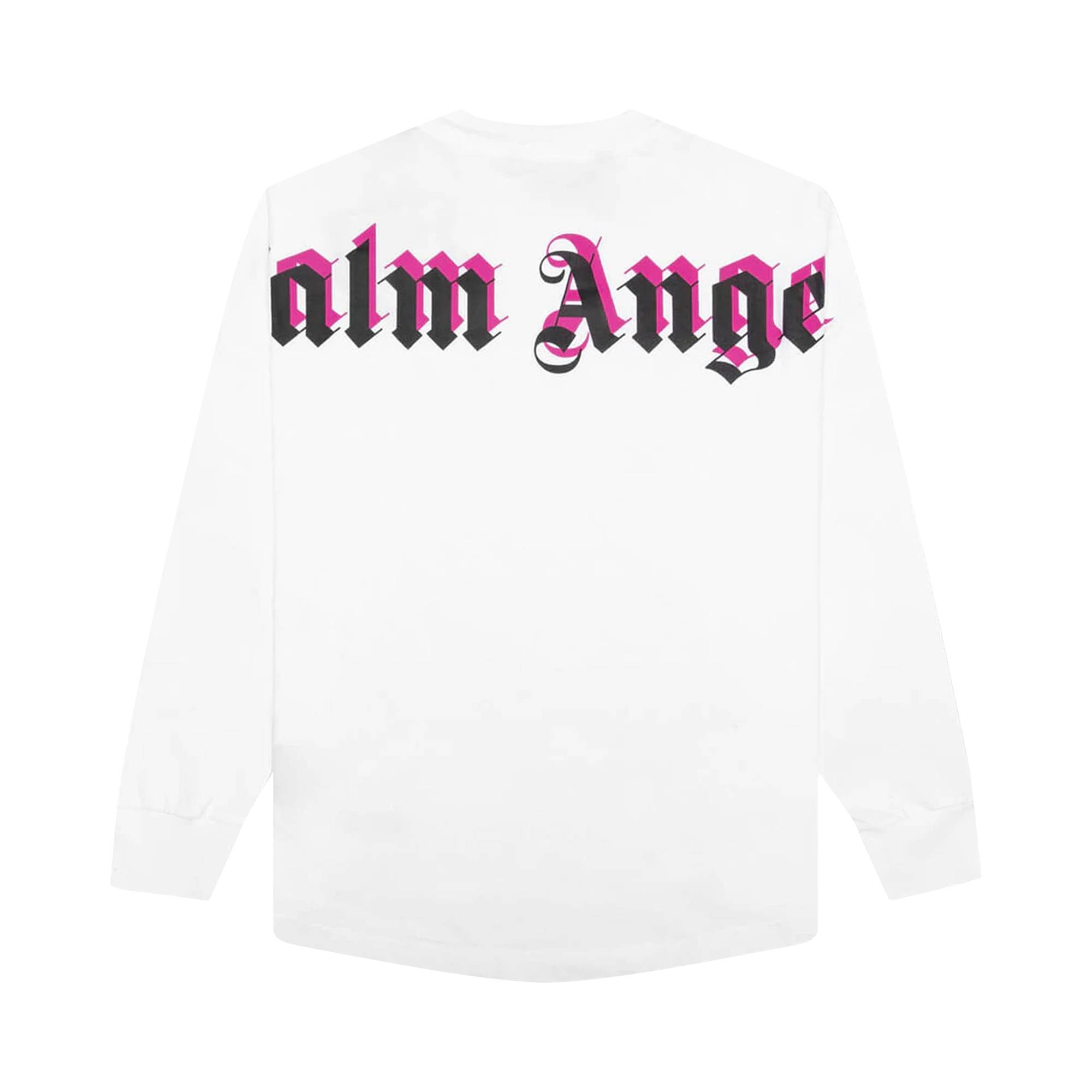 Palm Angels Double Logo Over Long-Sleeve Tee 'White/Fuchsia' - 2