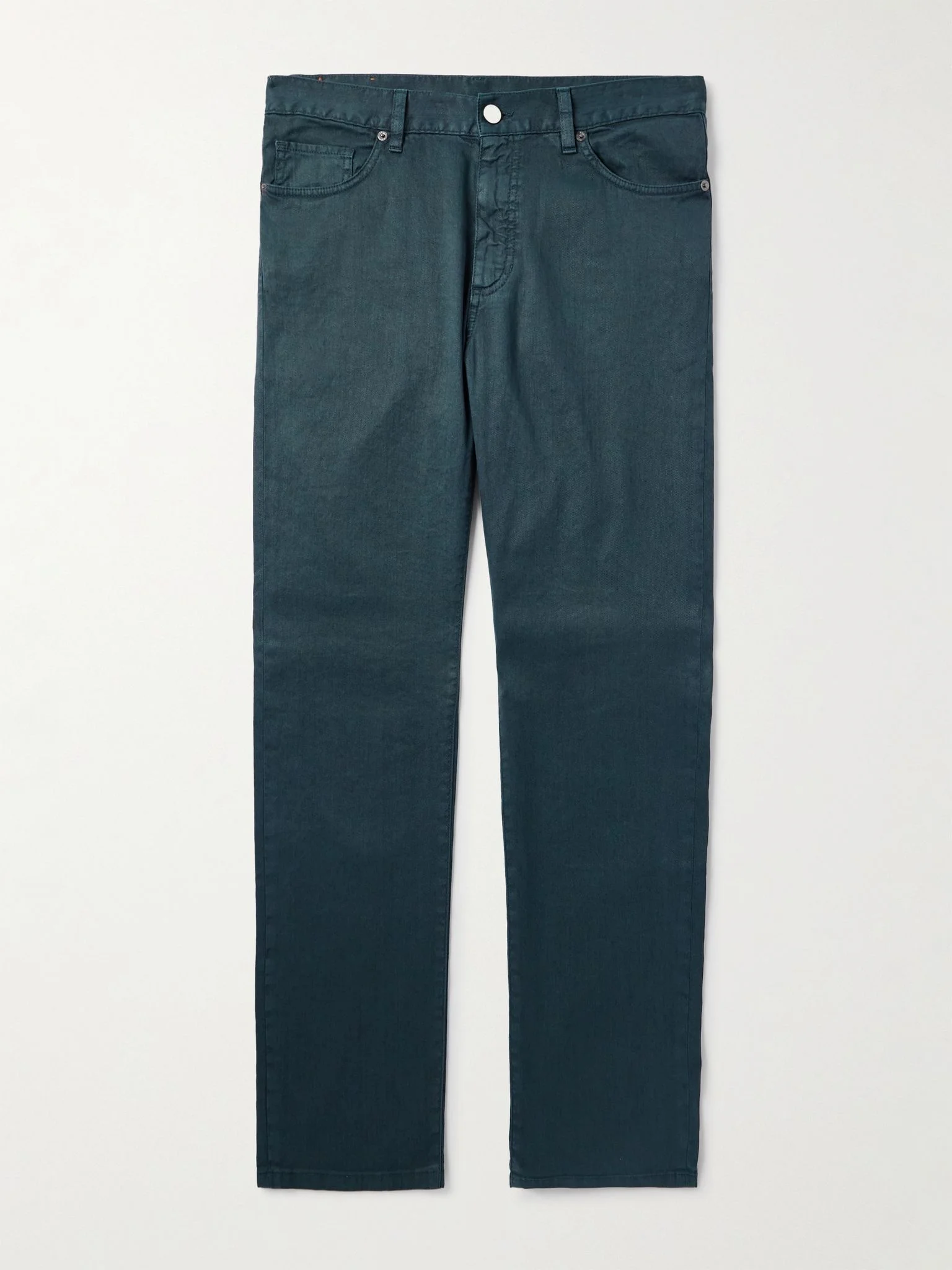 Roccia Slim-Fit Straight-Leg Garment-Dyed Linen-Blend Trousers Teal - 1