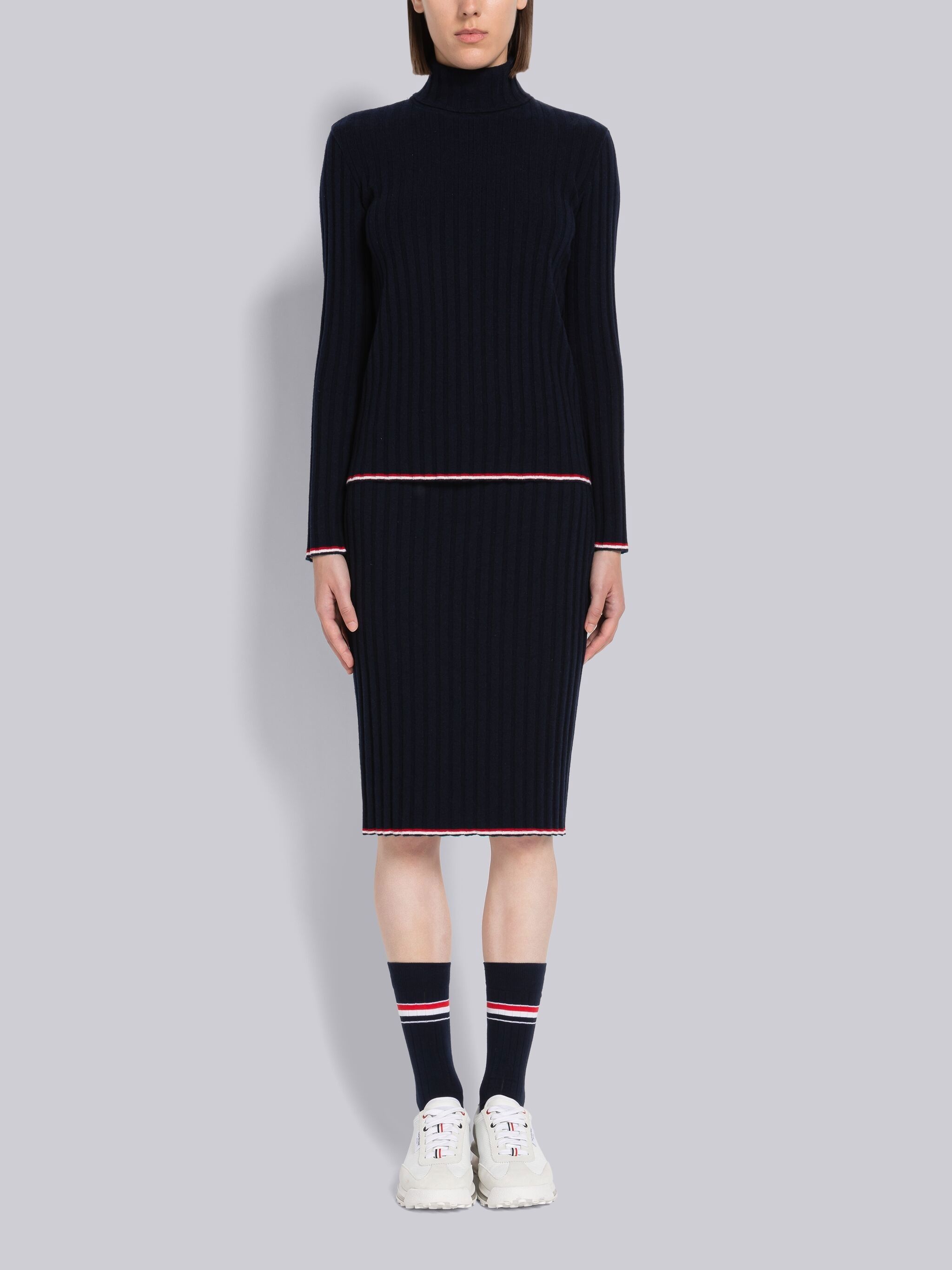Wide Rib Cashmere Tipping Pencil Skirt - 4