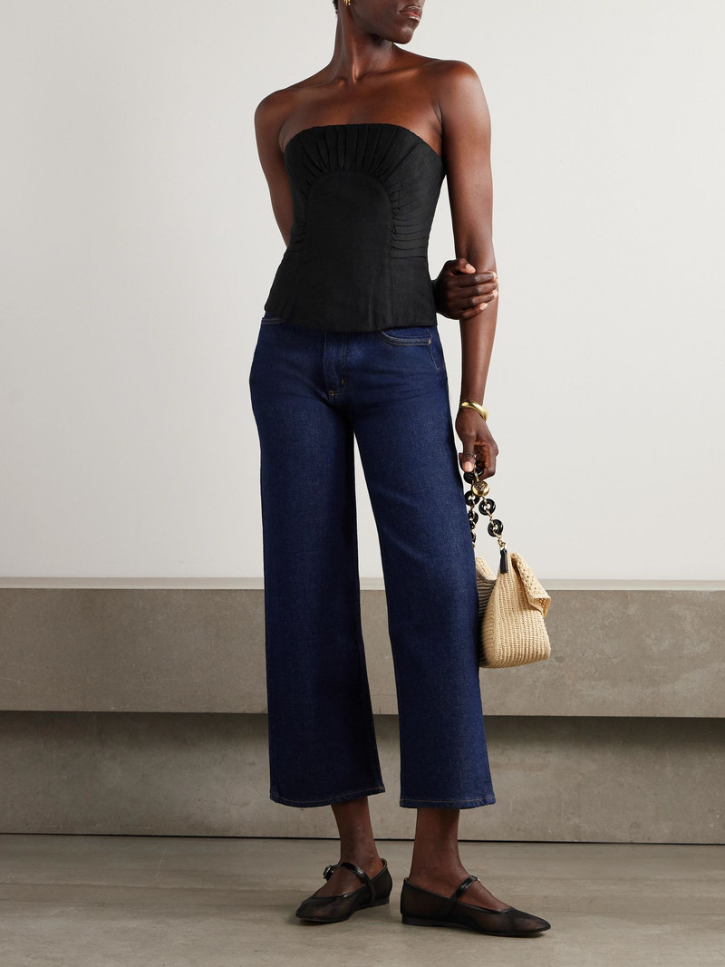 Aje. Otta strapless pleated linen-blend bustier top Black outlook