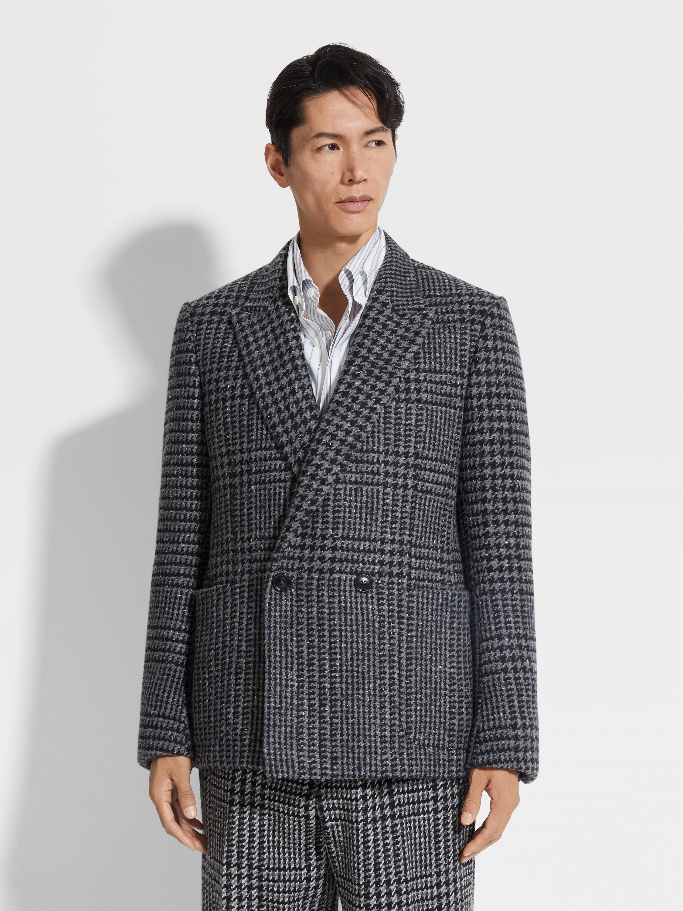 GREY AND BLACK WOOL AND CASHMERE JACKET - 4