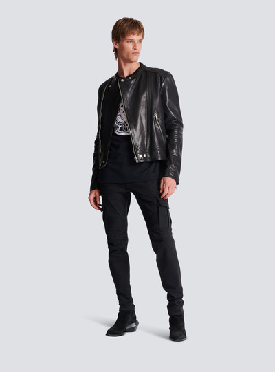 Balmain Zipped leather biker jacket outlook
