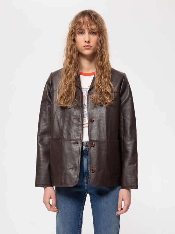Saga Leather Blazer Dark Brown - 2