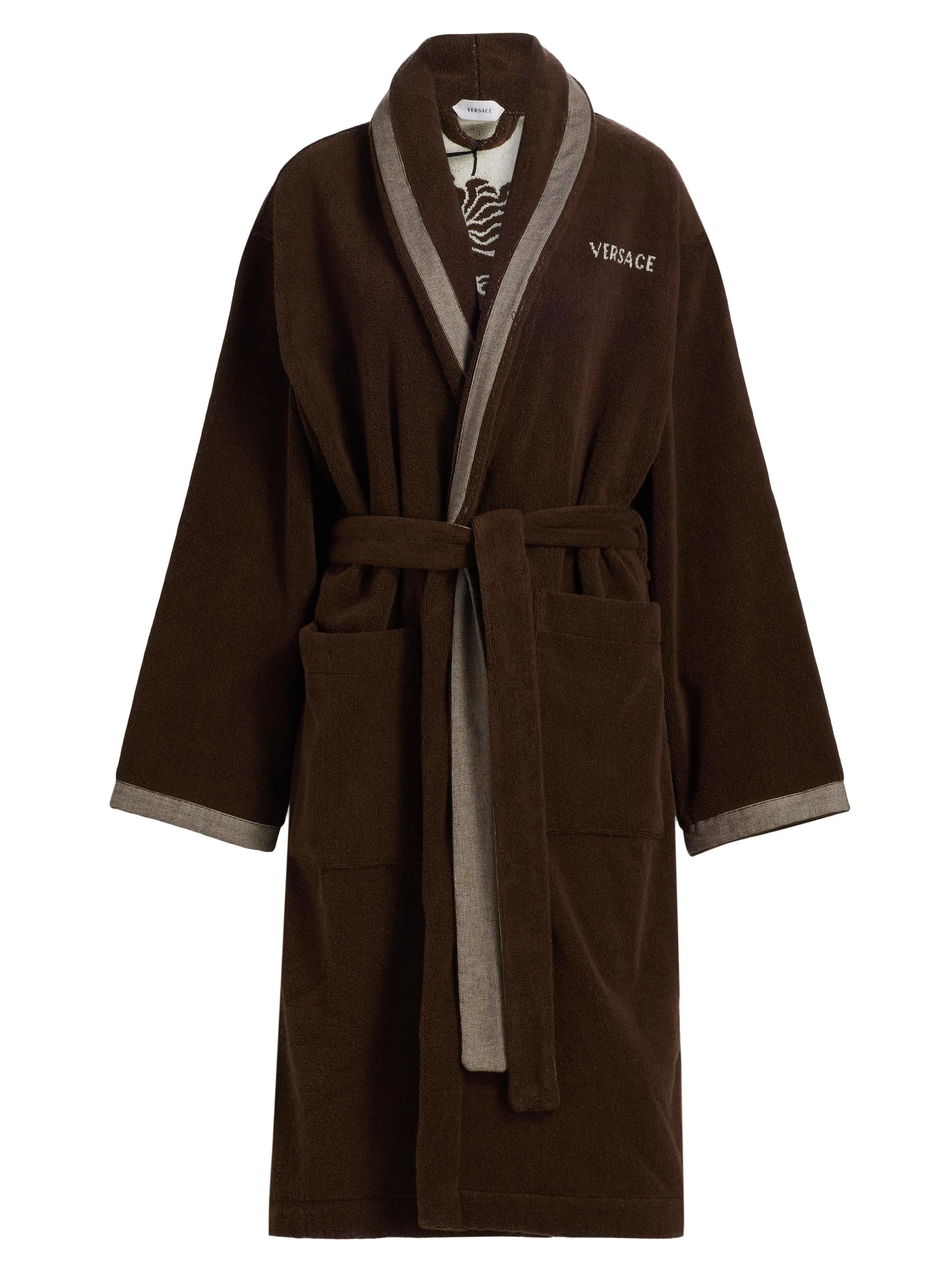 Women's Medusa Jacquard Cotton Terry Bathrobe - Brown - 1