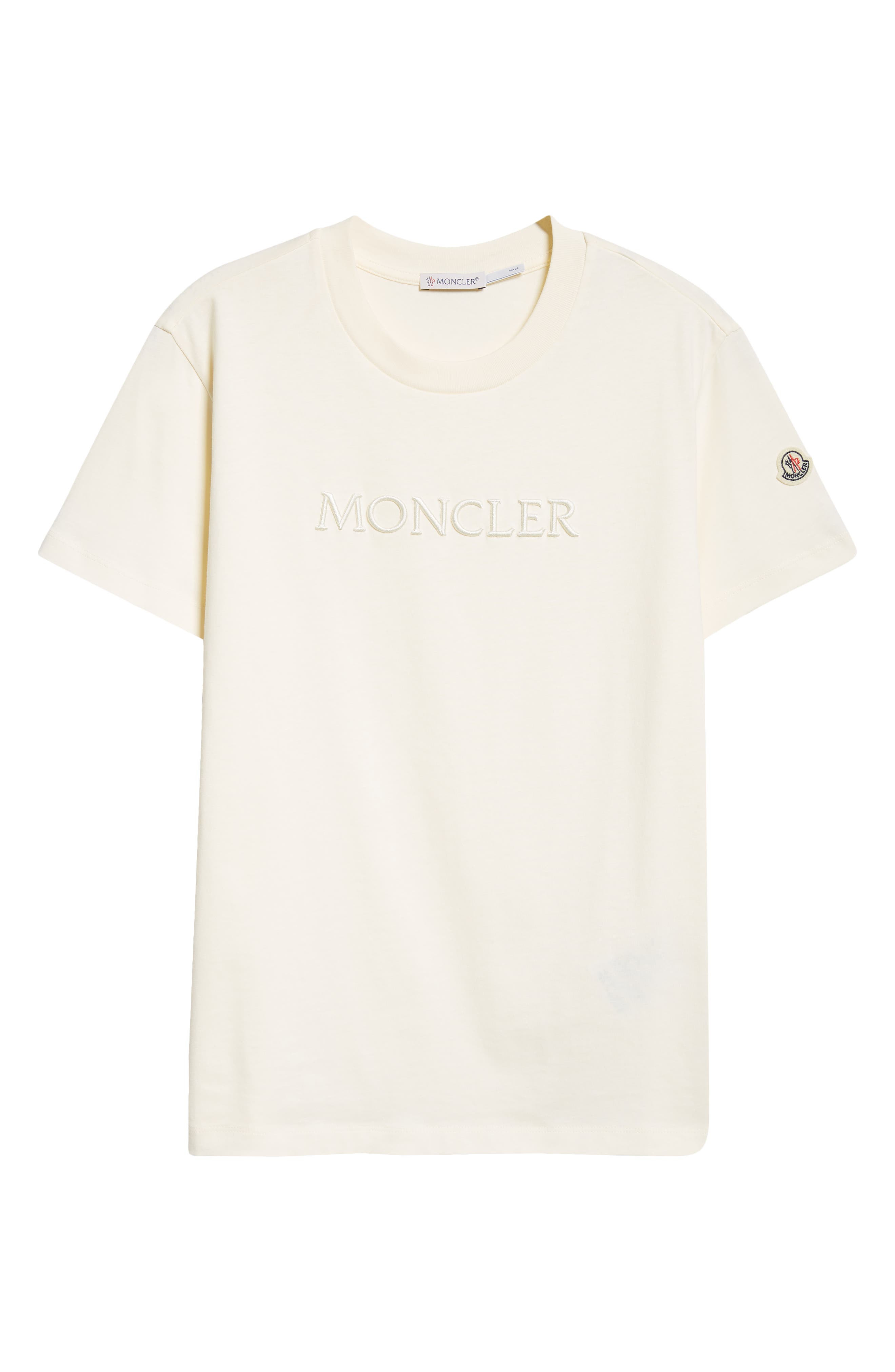 Moncler Logo Embroidered Cotton T-Shirt in White Onyx at Nordstrom - 6
