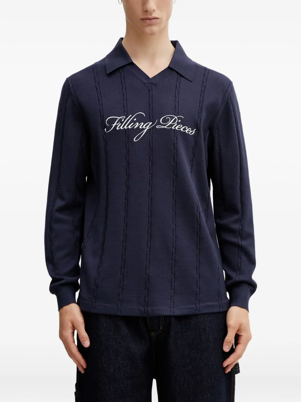 logo-embroidered cable-knit sweatshirt - 1