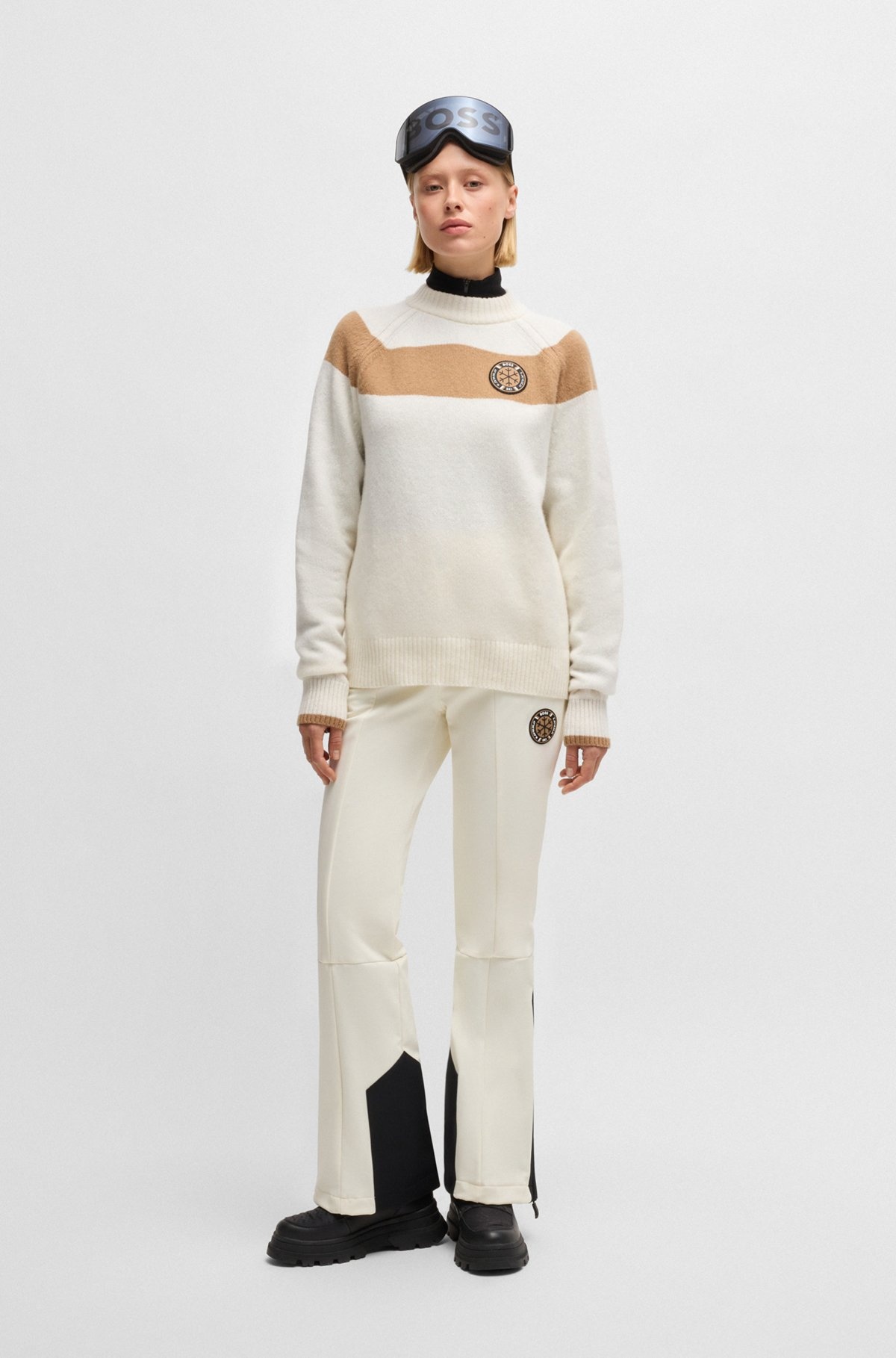 BOSS SKI VIRGIN-WOOL SWEATER WITH CAMEL STRIPES - 3