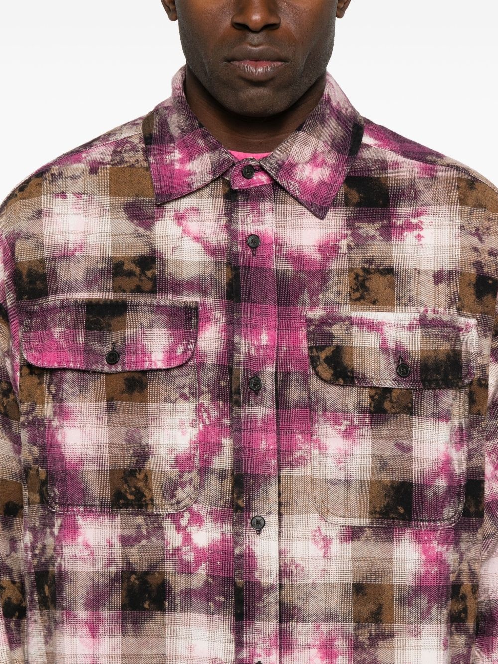 curved-logo check shirt - 4