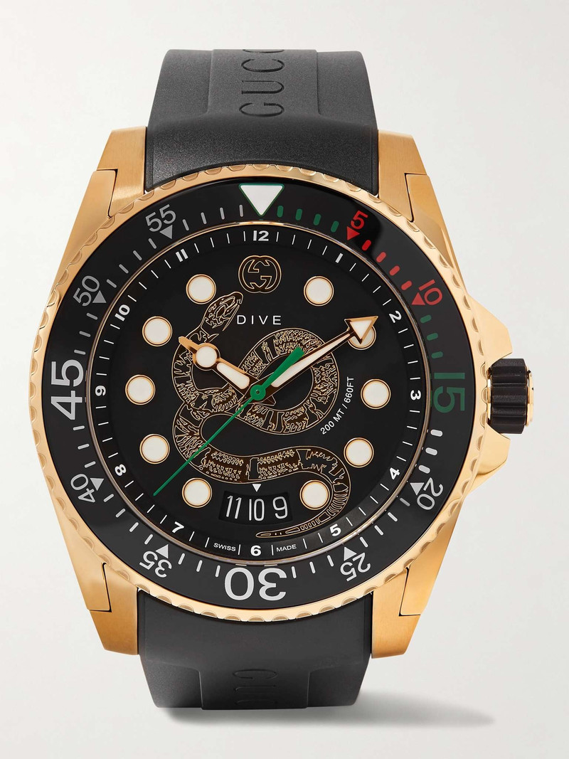 Dive 45mm Gold PVD-Coated Watch with Rubber Strap 1