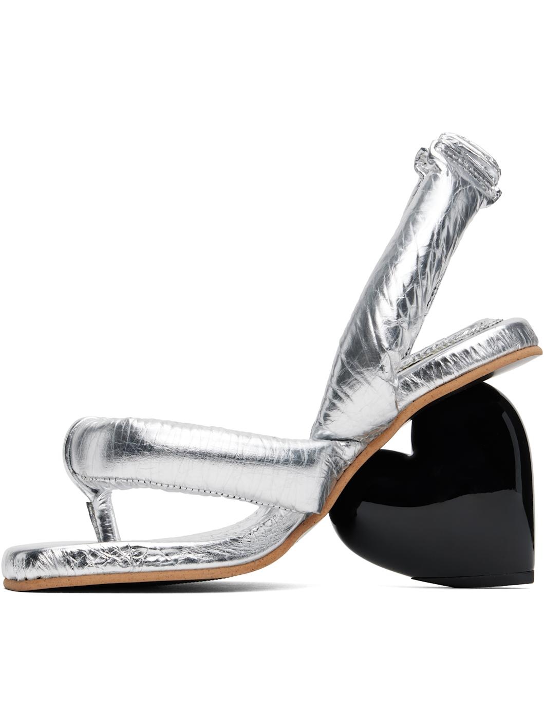 Silver Love Heeled Sandals - 3