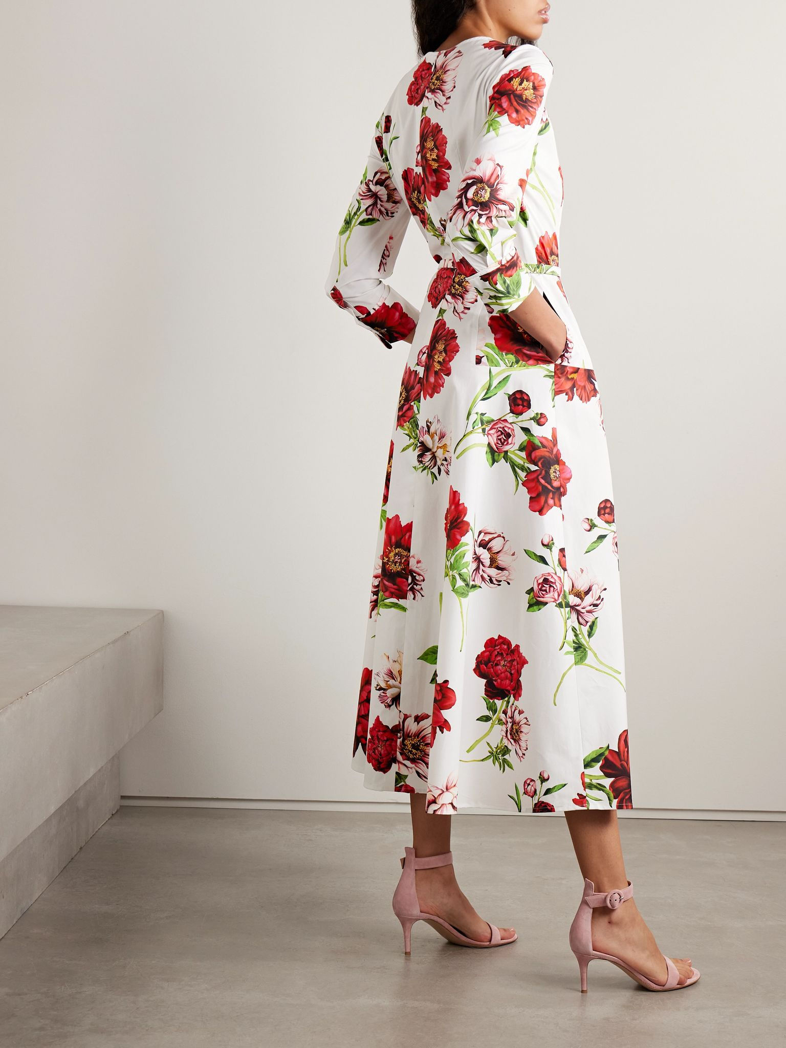 Belted floral-print cotton-blend poplin midi dress Multi - 3