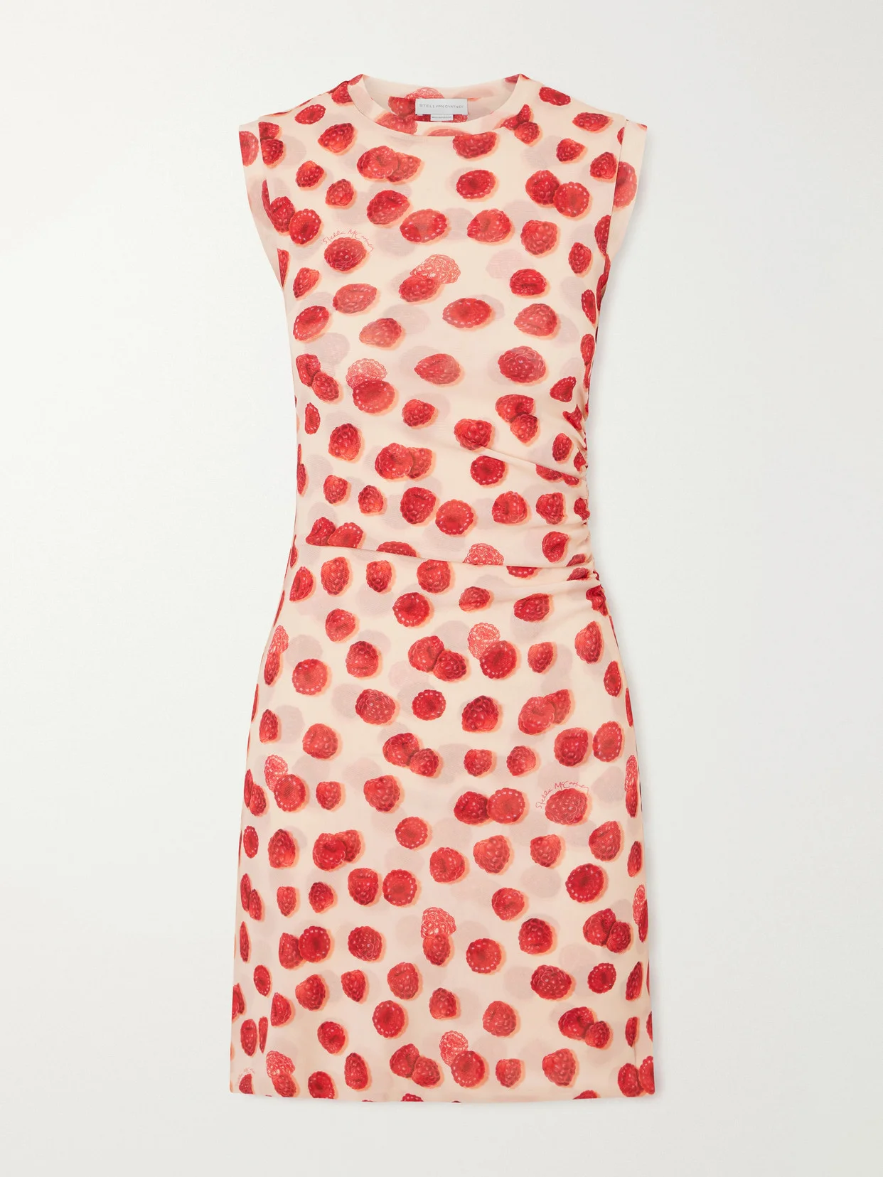 Gathered Printed Mesh Mini Dress - 1
