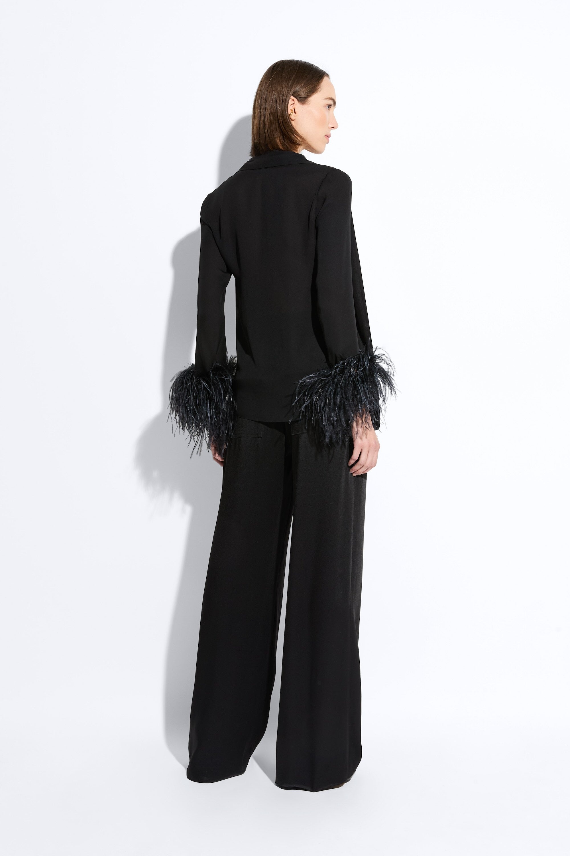 Lightweight Georgette Scarf Top With Feathers - 3