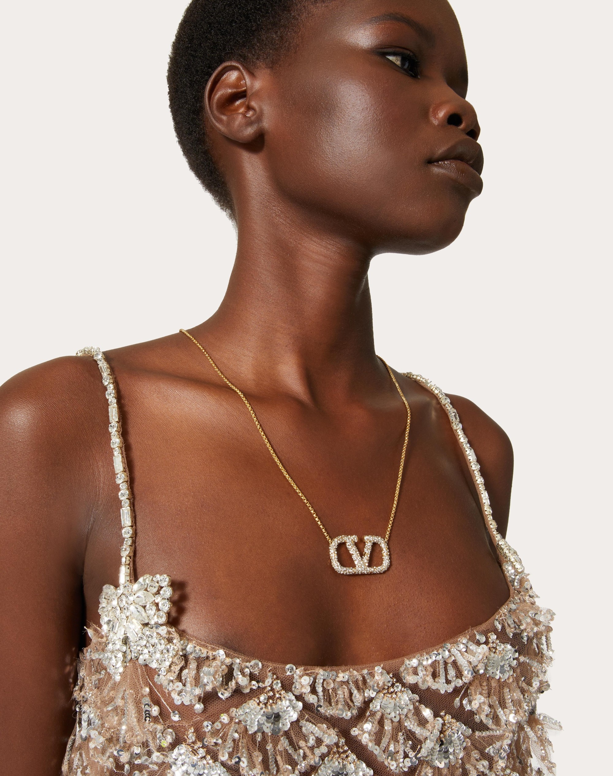 VLOGO SIGNATURE METAL AND SWAROVSKI® CRYSTAL NECKLACE - 5