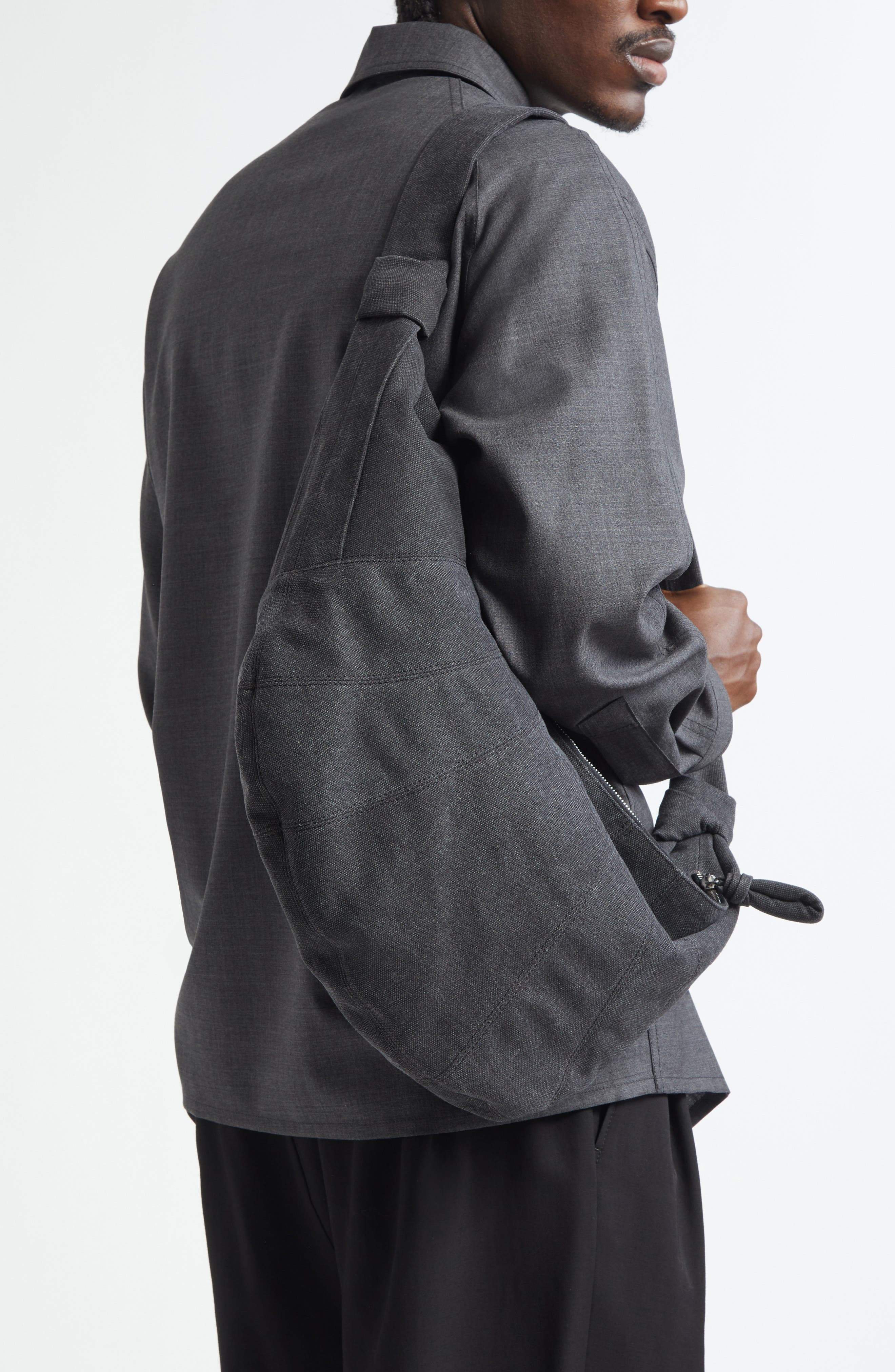Lemaire X-Large Croissant Canvas Shoulder Bag in Ash Black at Nordstrom - 2